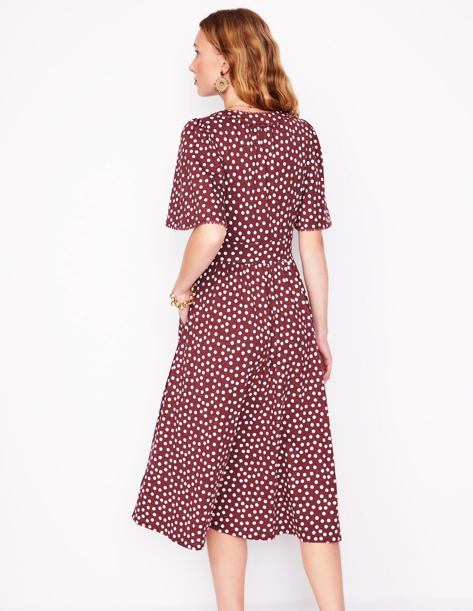 Maddie Trim Jersey Dress-Port and Ivory, Abstract Dot - Image 3