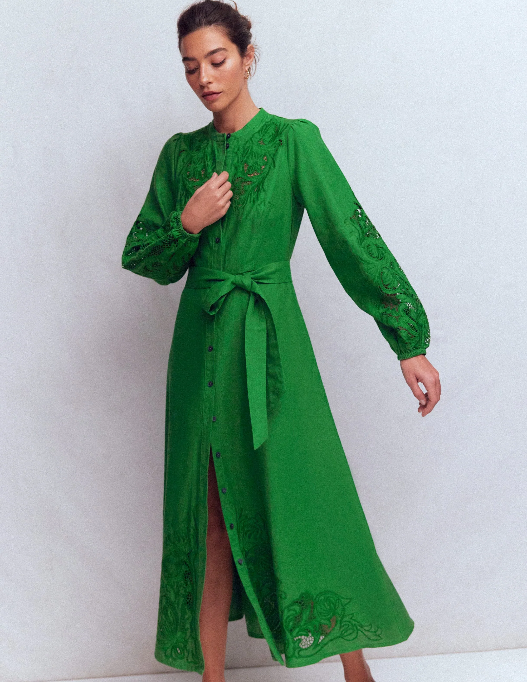 Mae Linen Blend Shirt Dress-Highland Green - Image 4