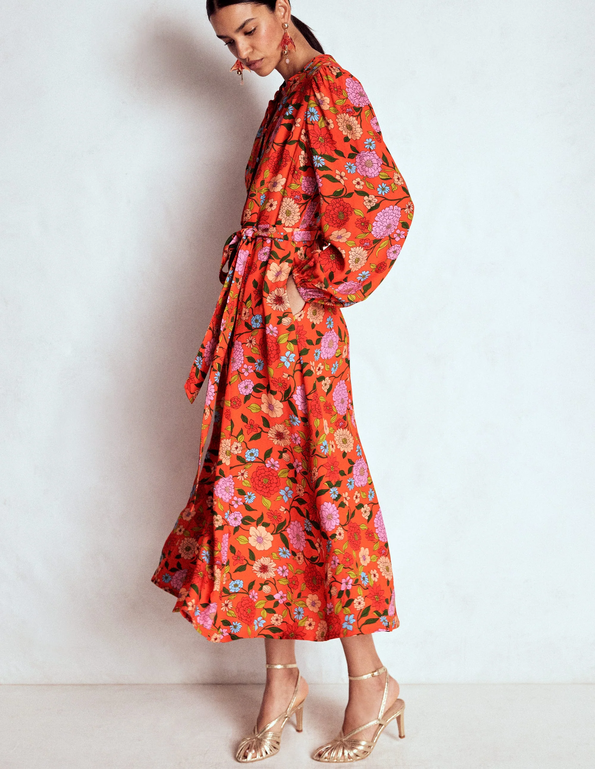 Mae Occasion Maxi Shirt Dress-Firecracker Red, Dahlia Trail - Image 5