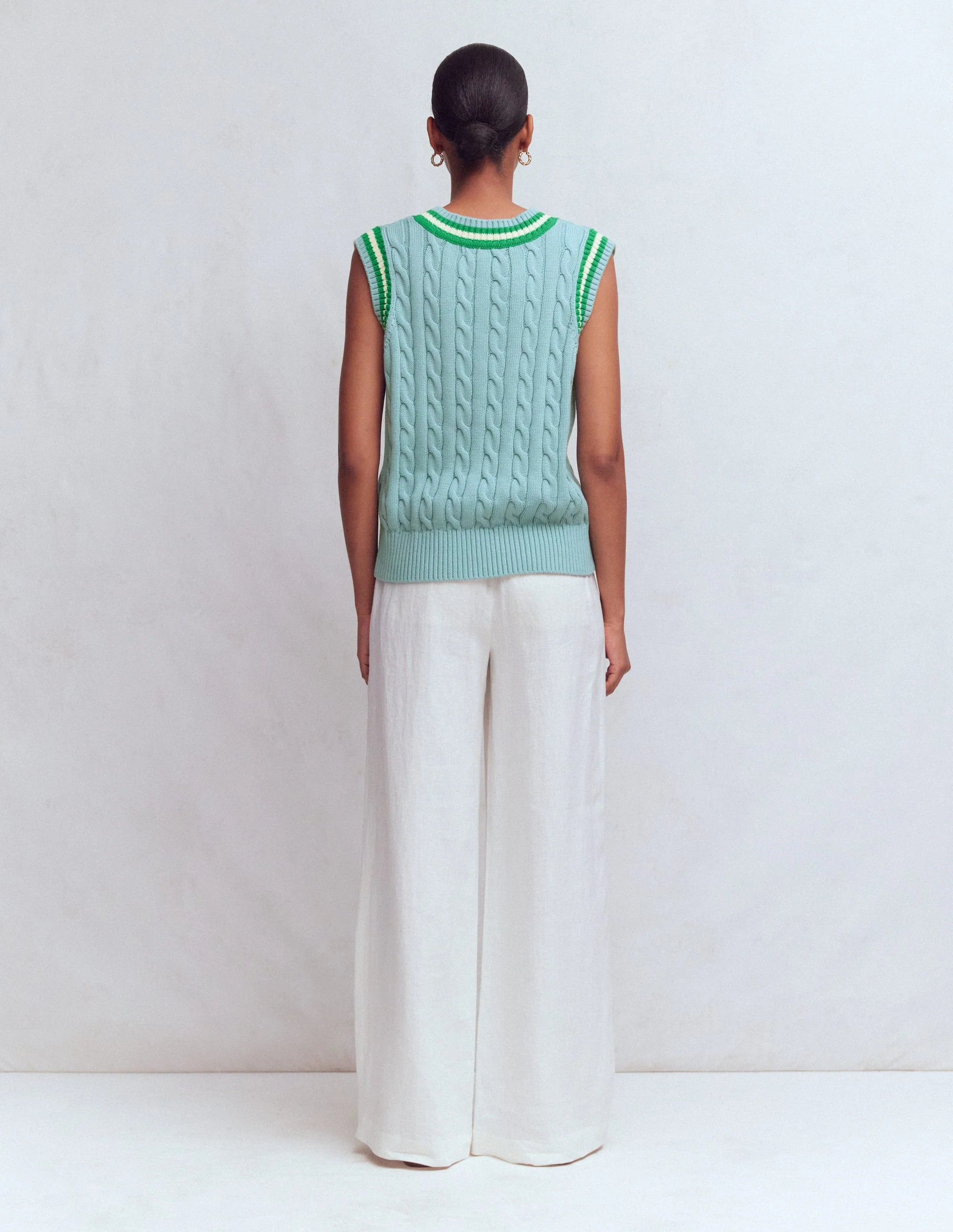 Maeve Cable V Neck Tank-Blue, Green - Image 8