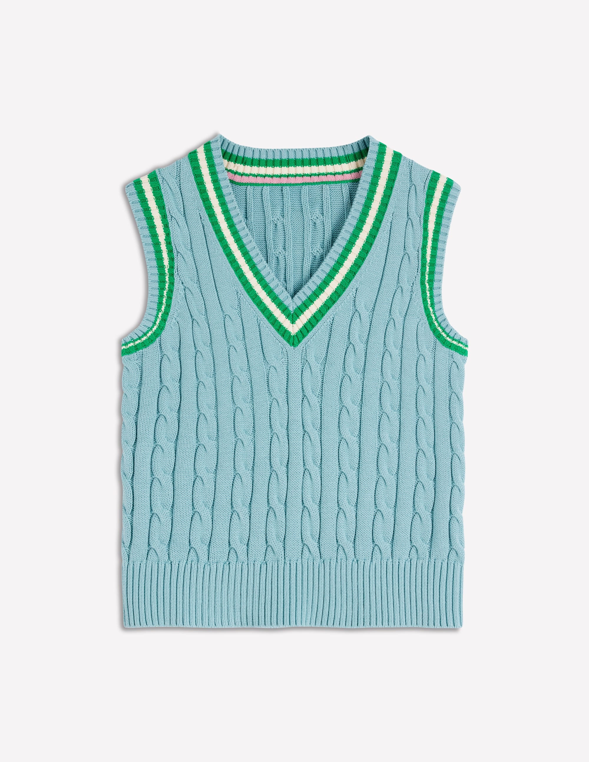 Maeve Cable V Neck Tank-Blue, Green - Image 9