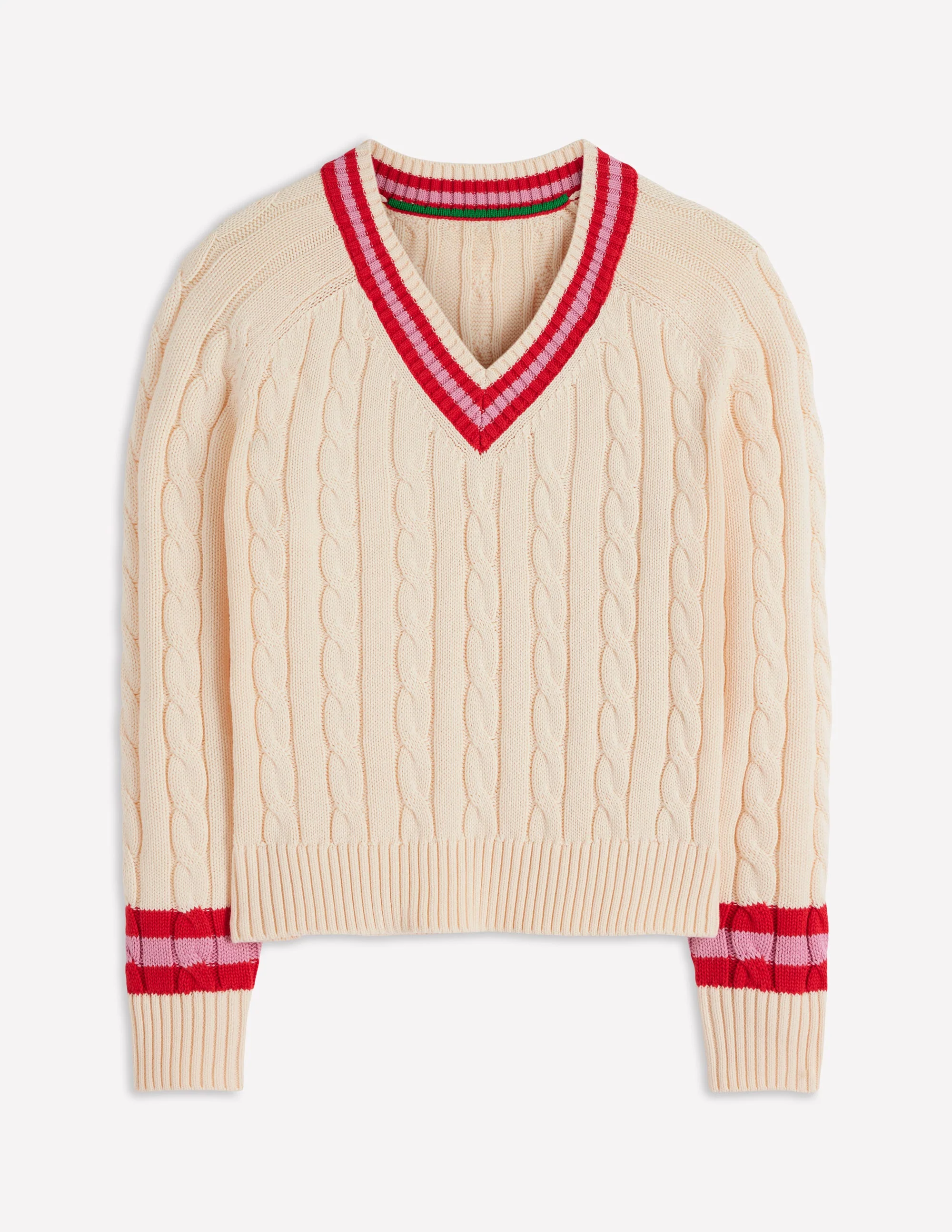Maeve Textured Cotton Jumper-Ivory Cable, Red - Image 10