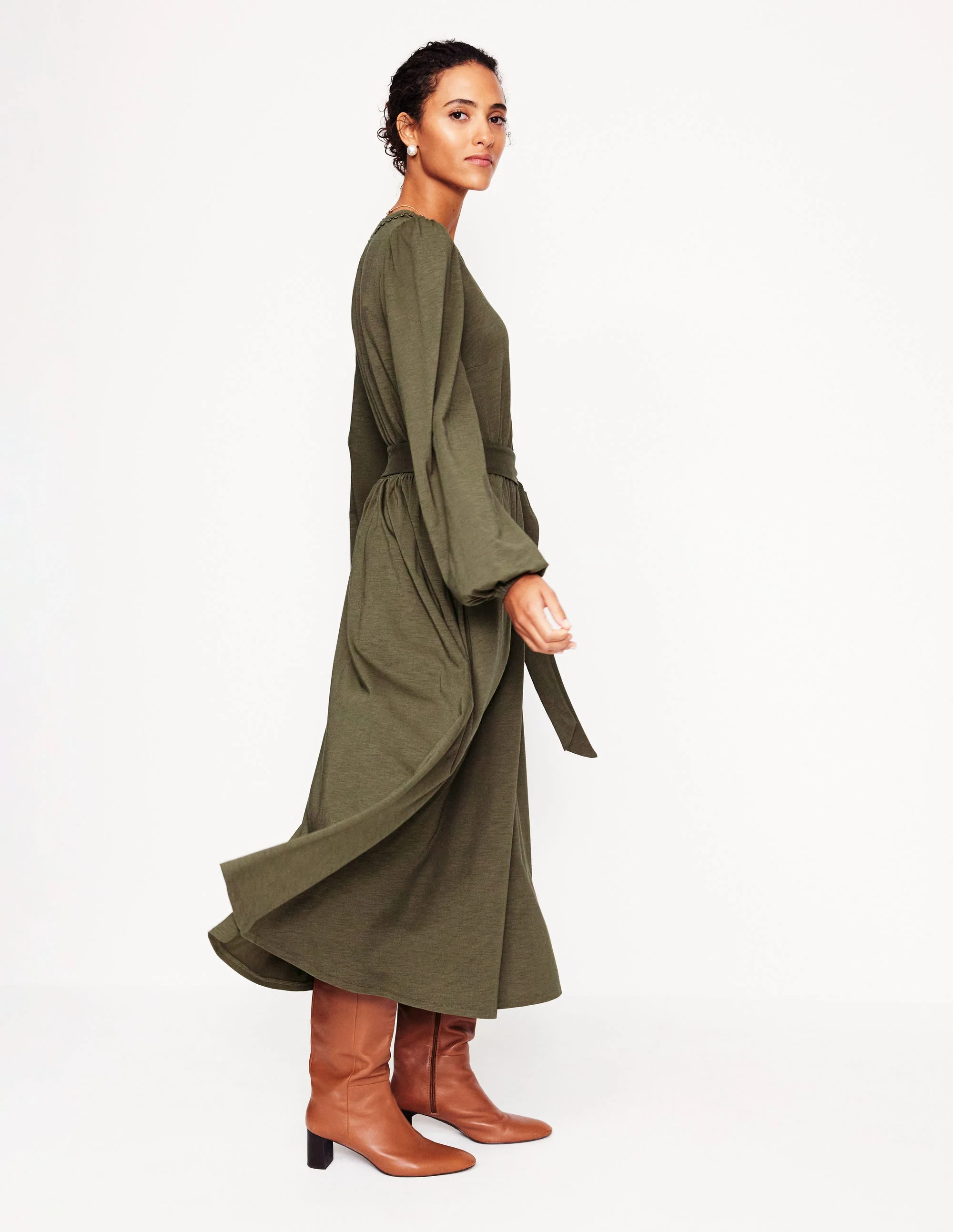 Maeve Trim Jersey Midi Dress-Classic Khaki - Image 4