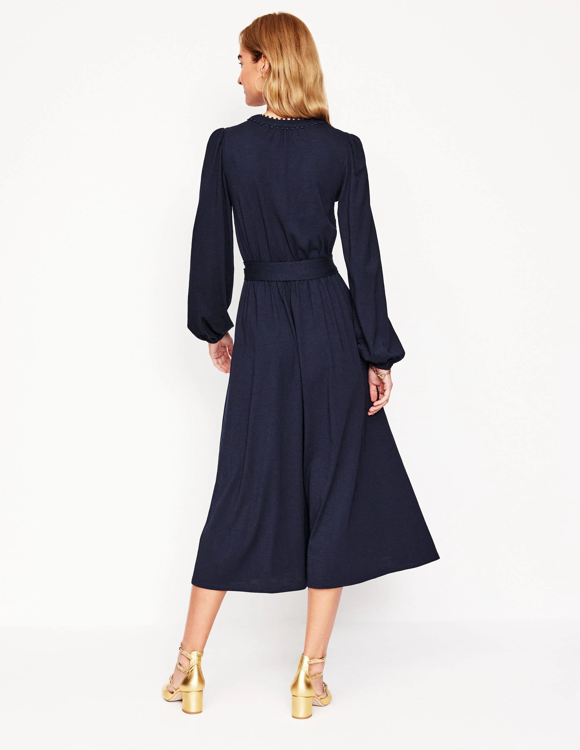 Maeve Trim Jersey Midi Dress-Navy - Image 3