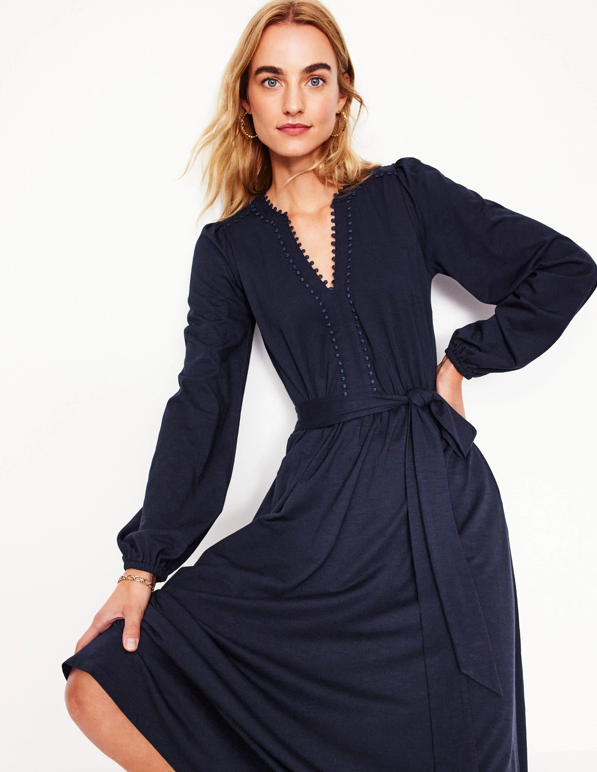 Maeve Trim Jersey Midi Dress-Navy - Image 4