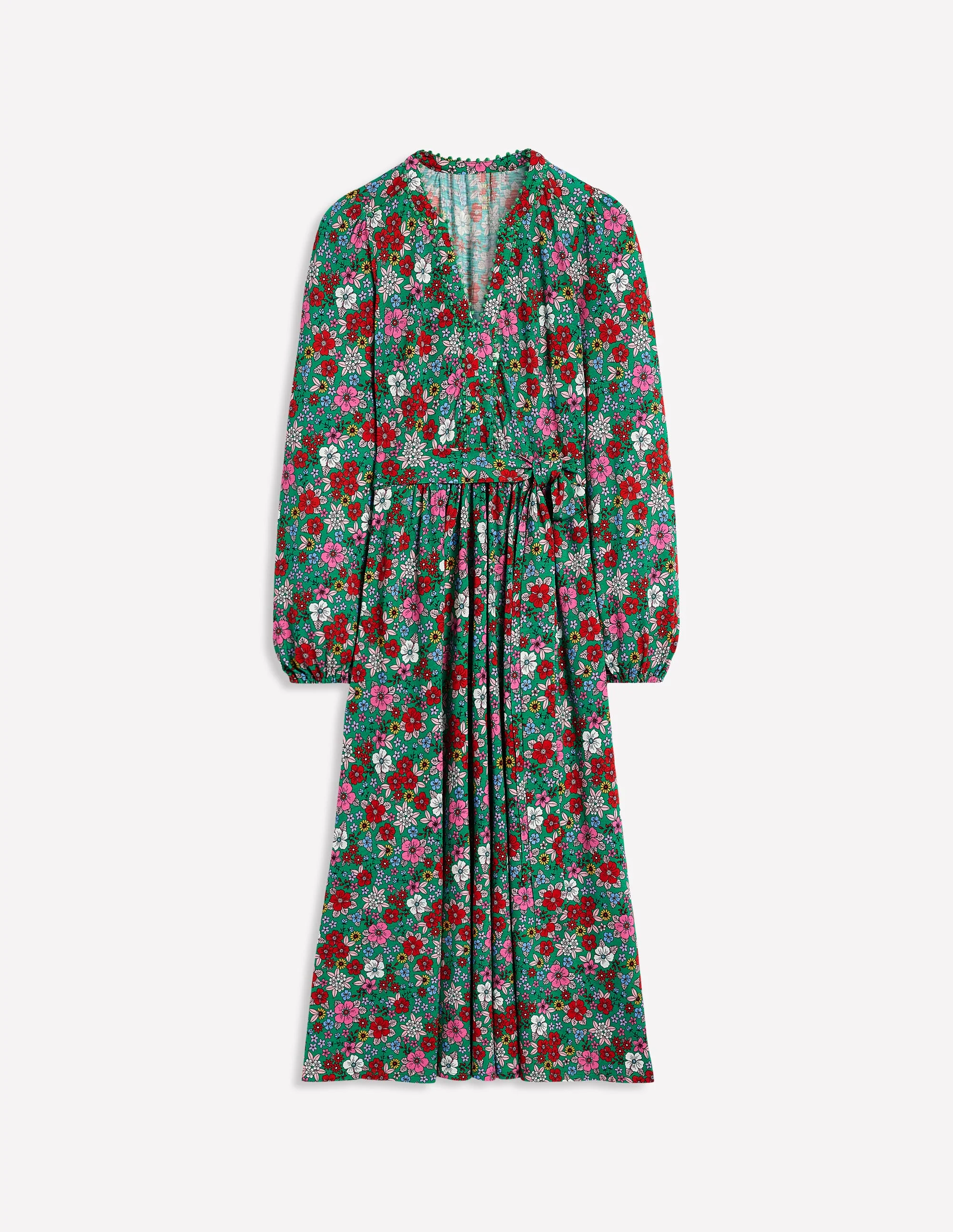 Maeve Trim Jersey Midi Dress-Rich Emerald, Blossom Scatter - Image 5