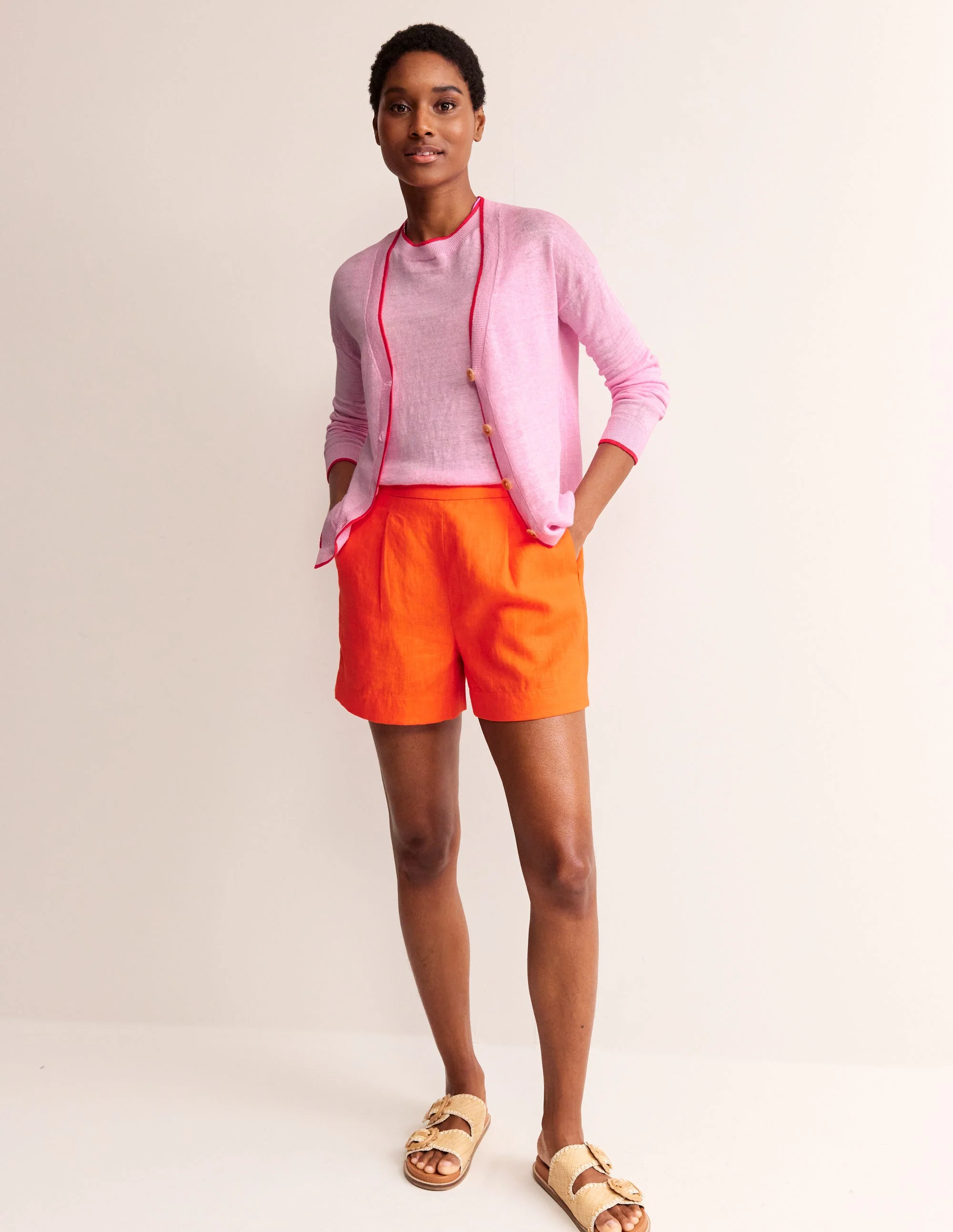 Maggie V-Neck Linen Cardigan-Sweet Lilac Pink - Image 4
