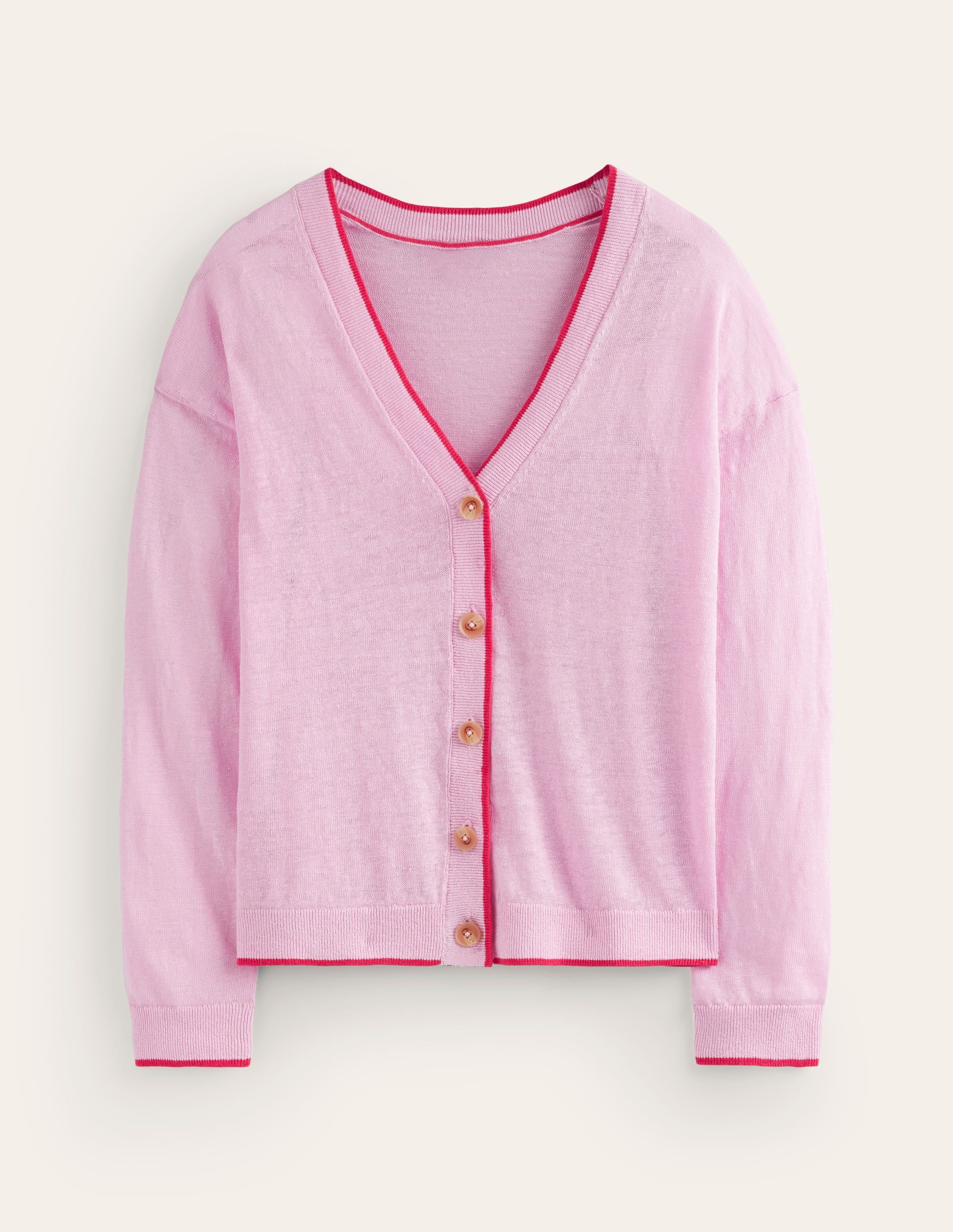 Maggie V-Neck Linen Cardigan-Sweet Lilac Pink - Image 5