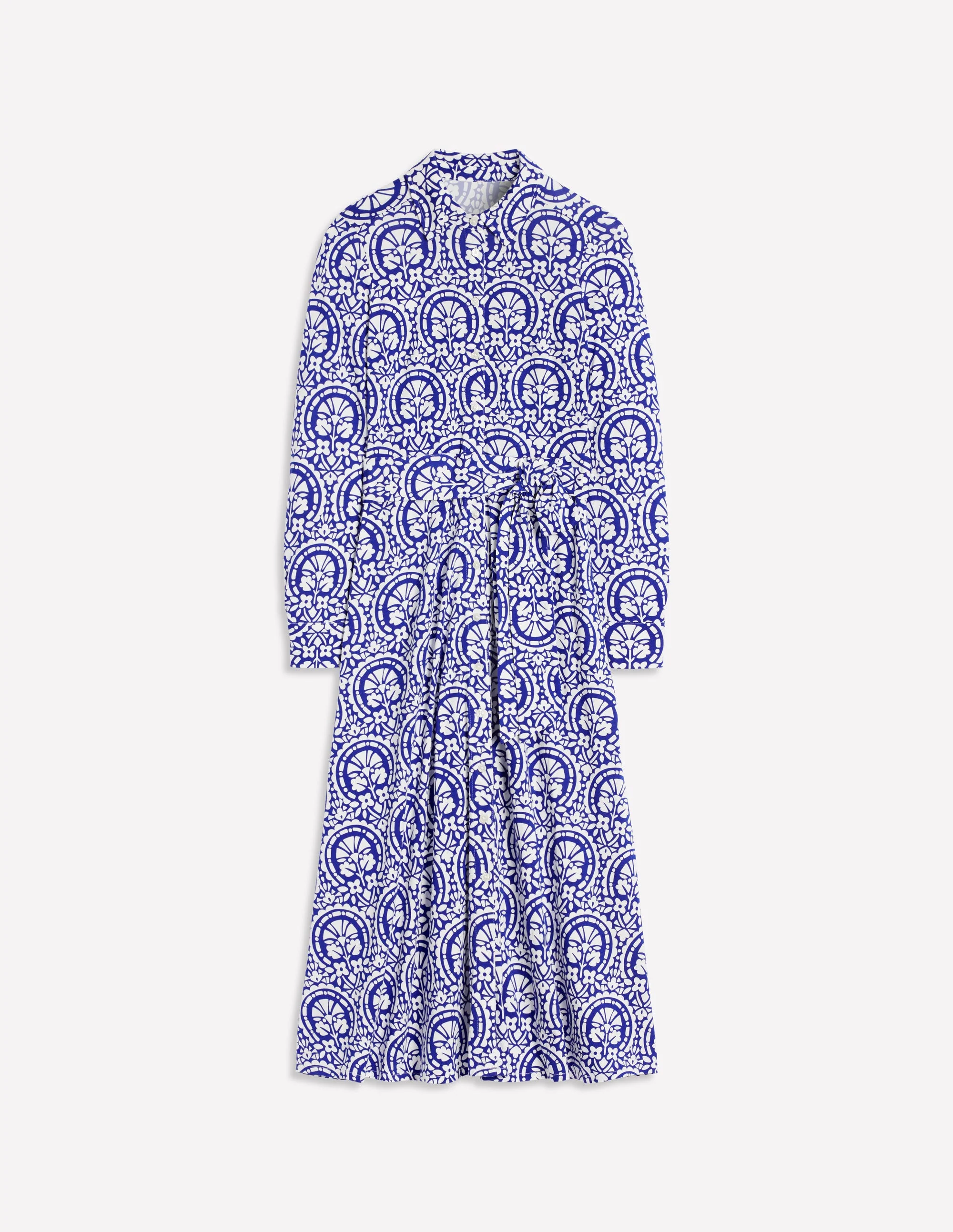 Marcia Jersey Shirt Dress-Bright Blue, Elaborate Stamp - Image 9