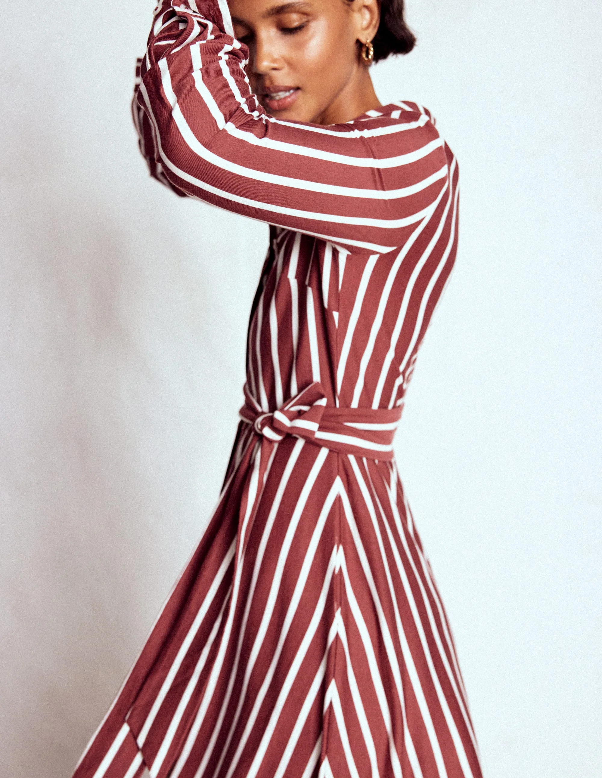 Marcia Jersey Shirt Dress-Burnt Orange, Painted Dot - Image 2