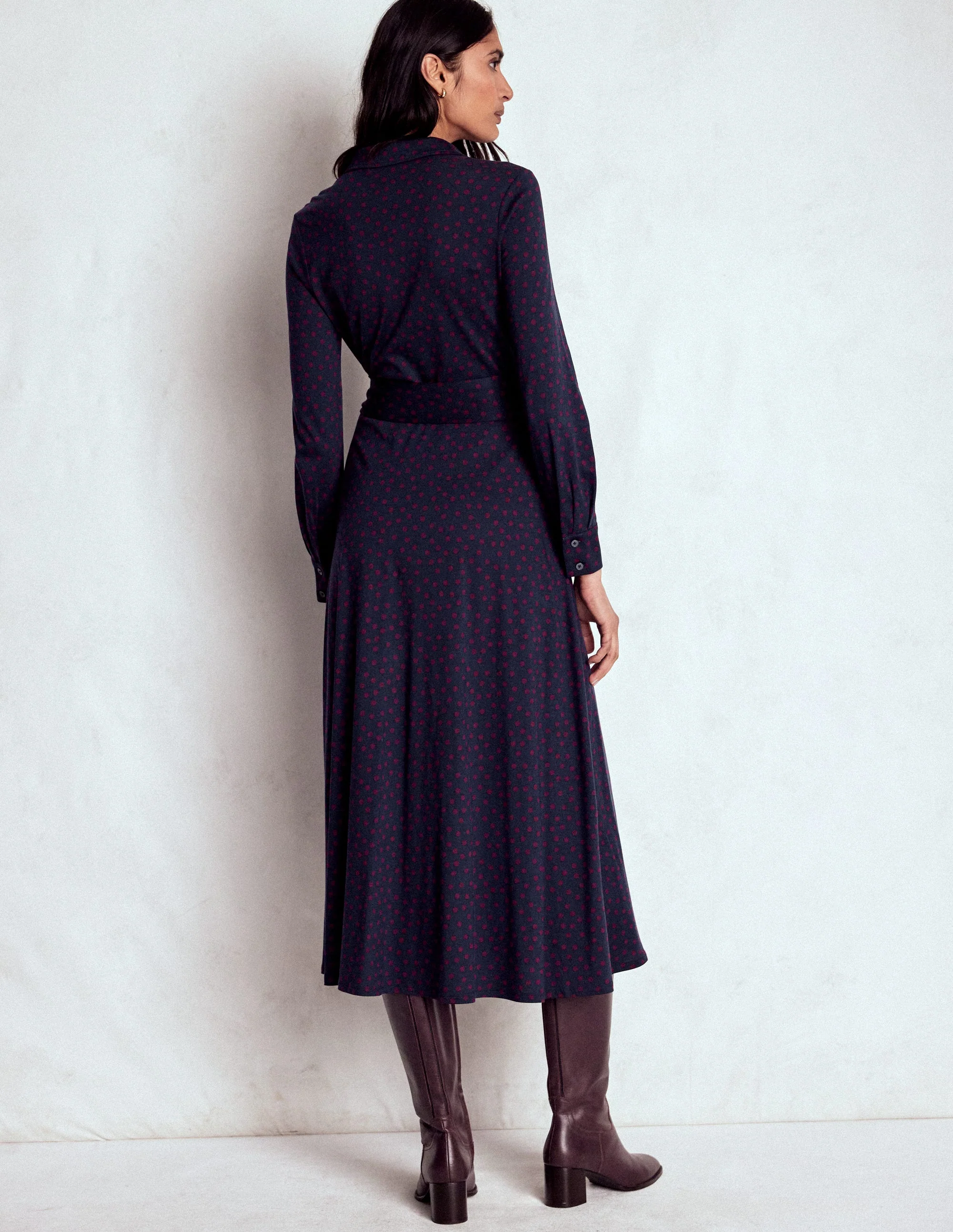 Marcia Jersey Shirt Dress-French Navy, Painted Dot - Image 4