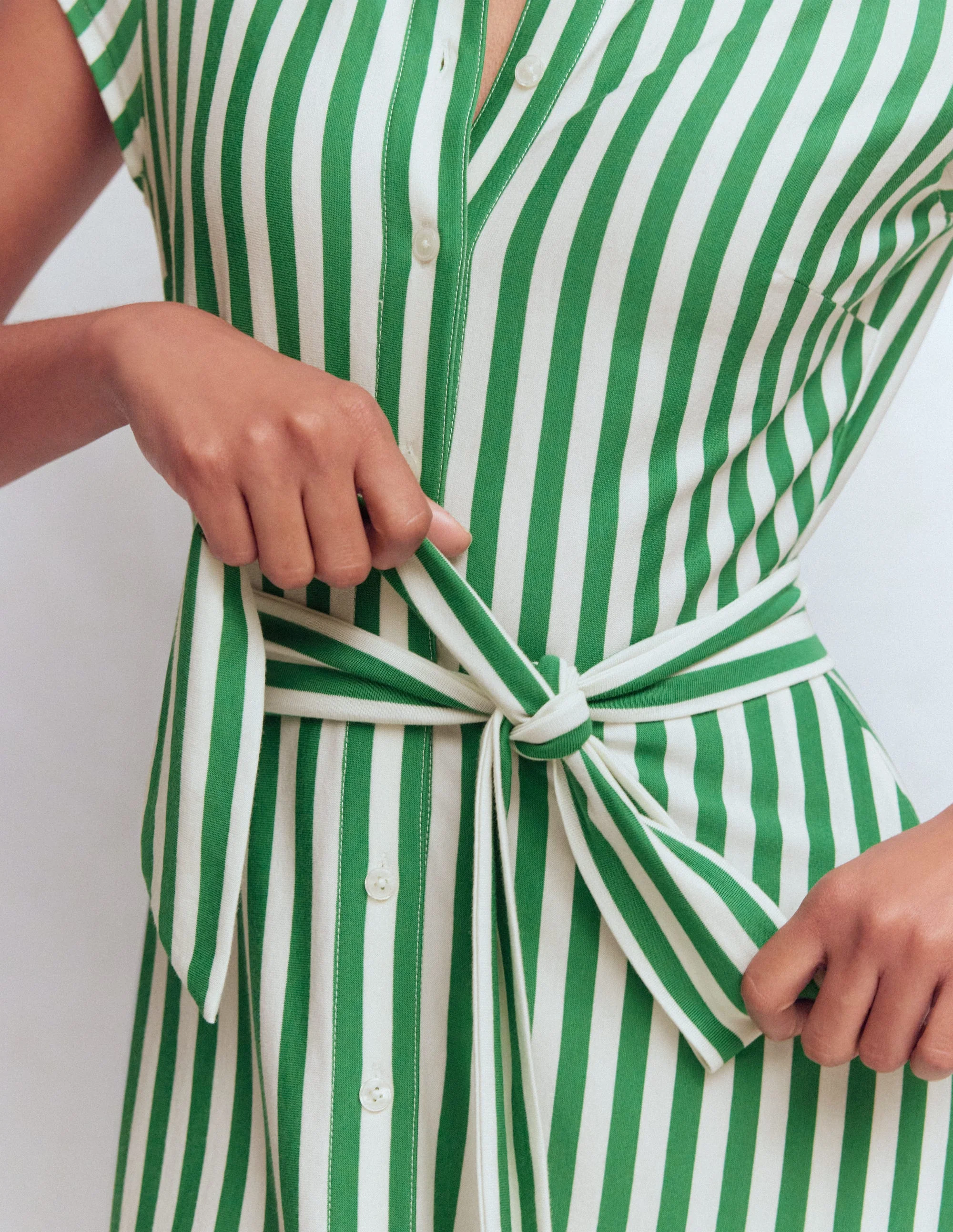 Marcia Jersey Shirt Dress-Green and Ivory Stripe - Image 2