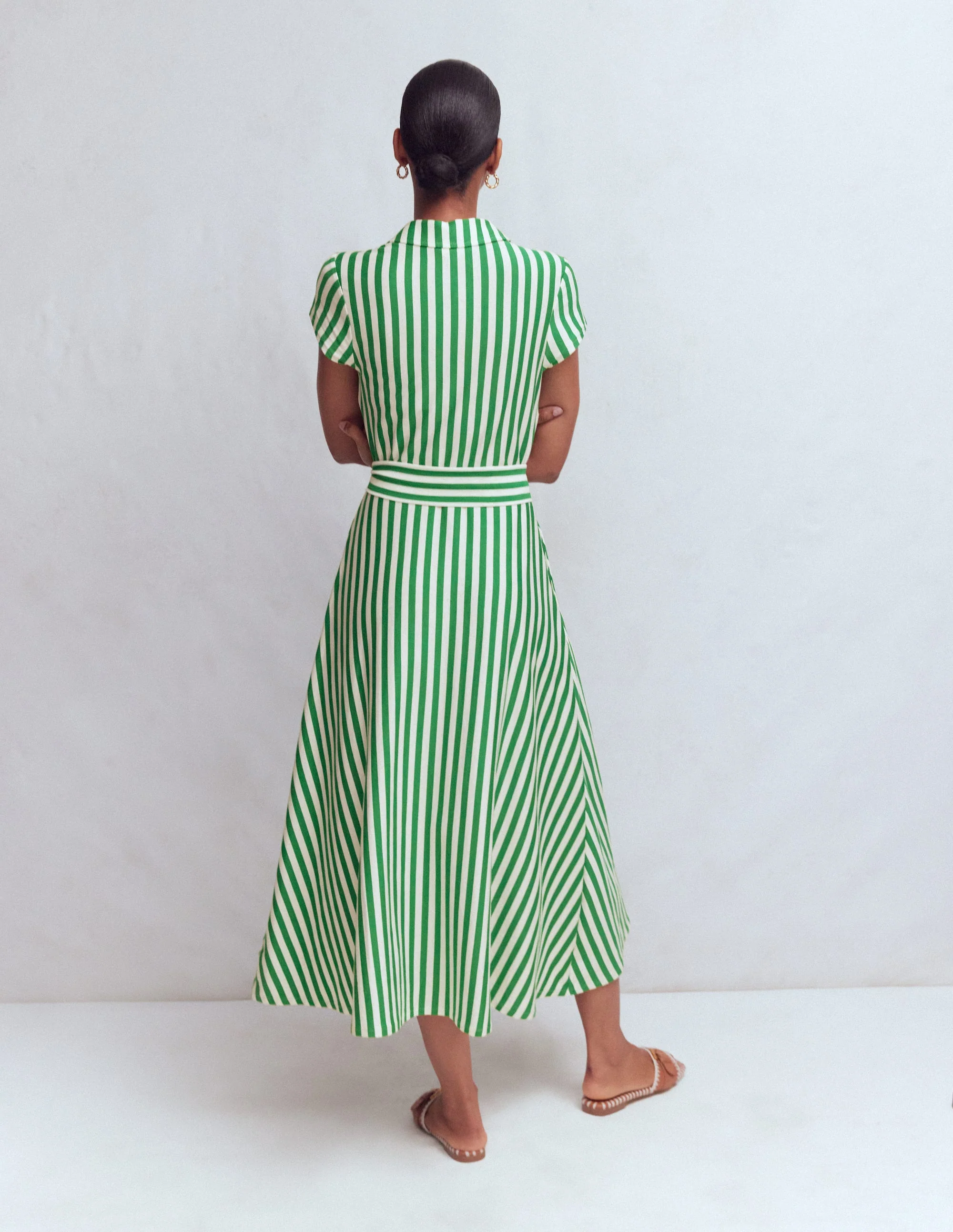 Marcia Jersey Shirt Dress-Green and Ivory Stripe - Image 3