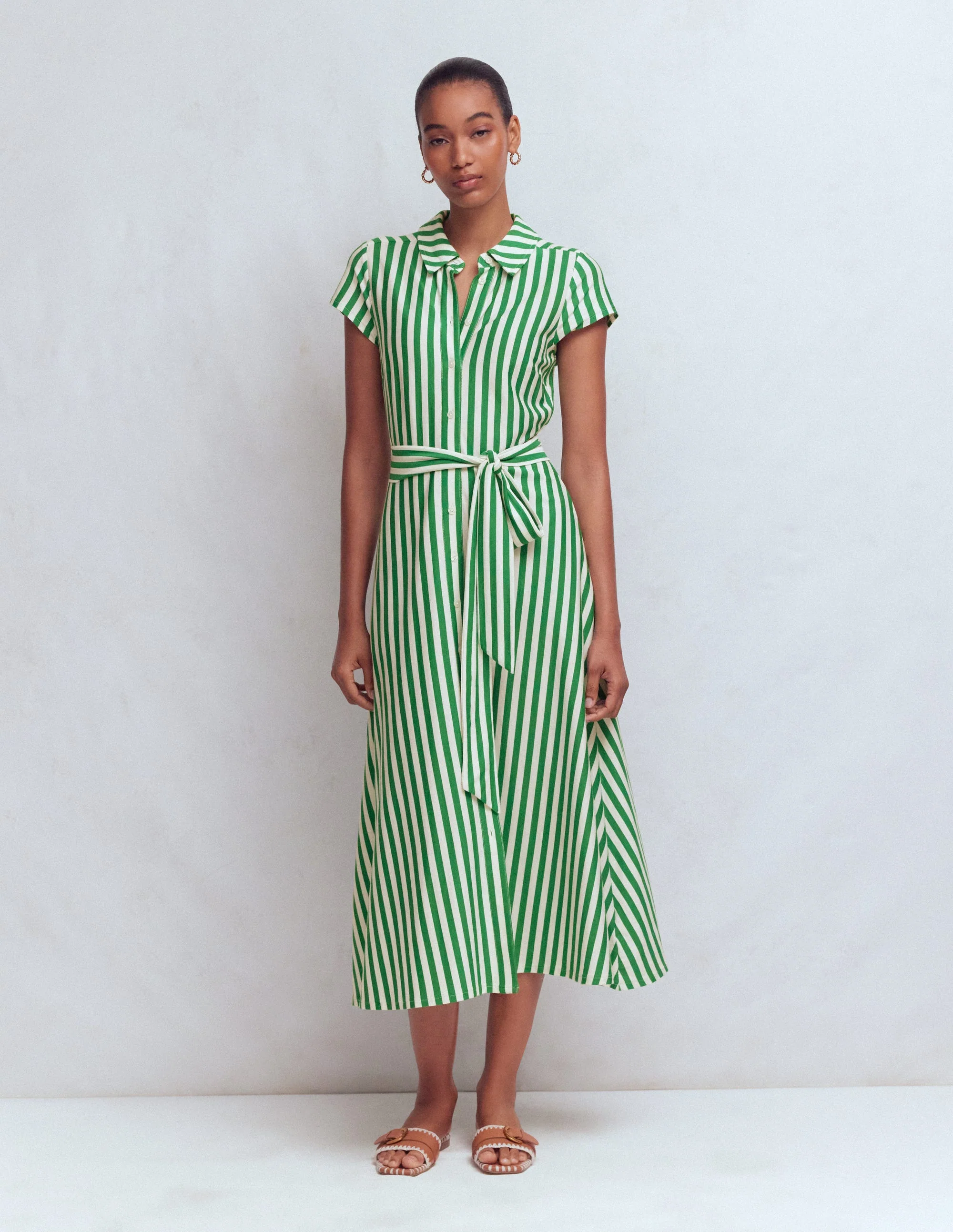 Marcia Jersey Shirt Dress-Green and Ivory Stripe - Image 7