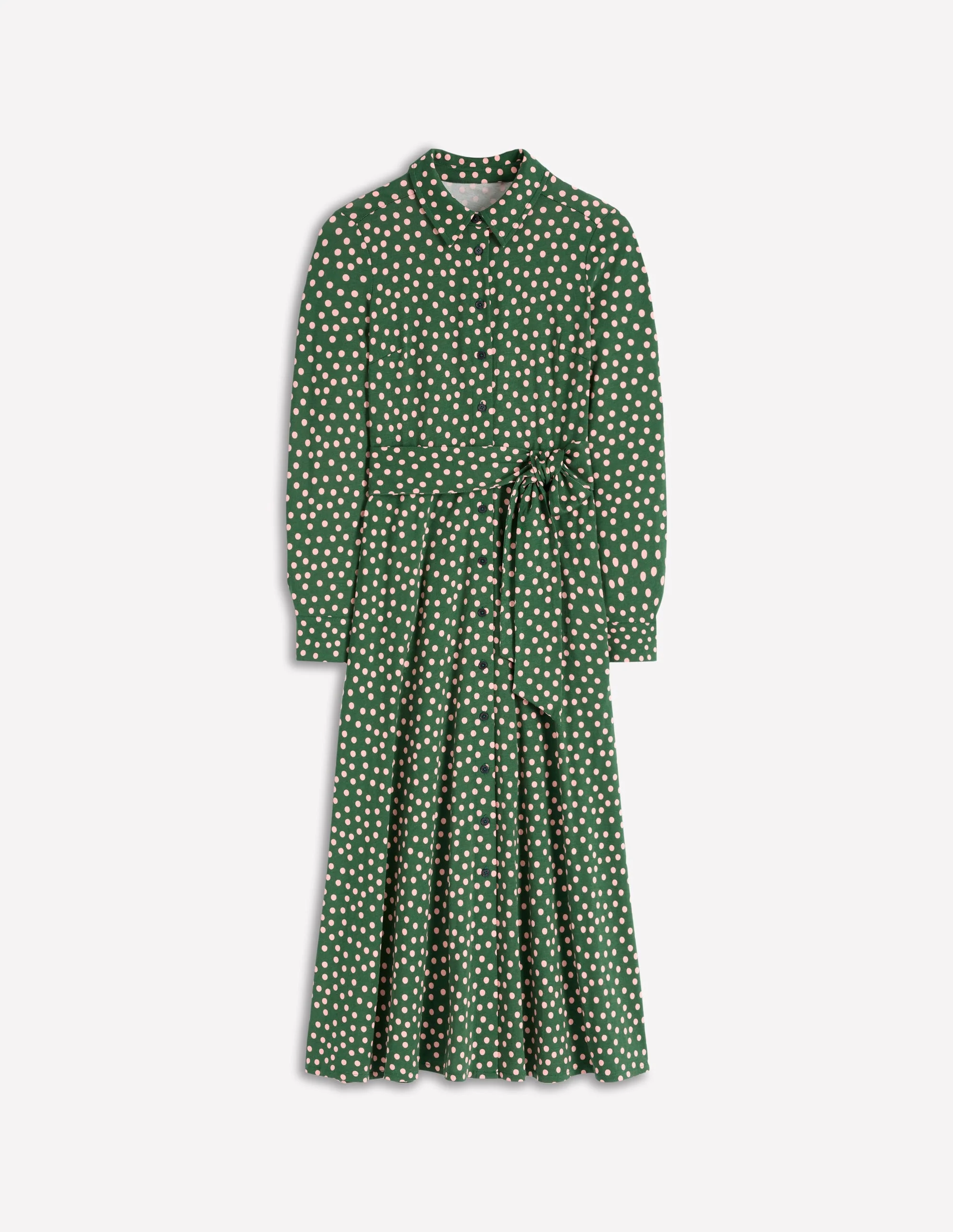 Marcia Jersey Shirt Dress-Hunter Green, Painted Dot - Image 6