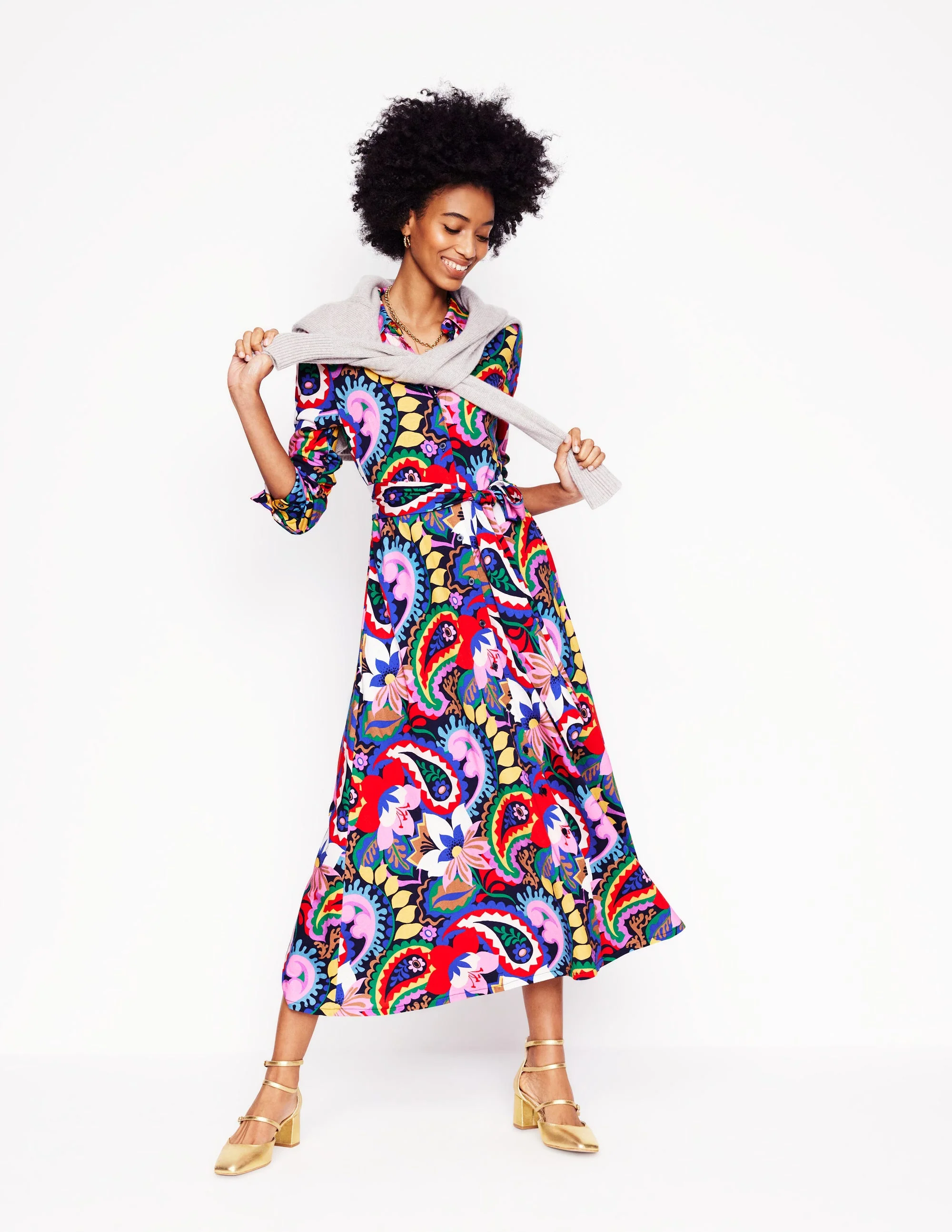 Marcia Jersey Shirt Dress-Multi, Botanical Paisley - Image 6