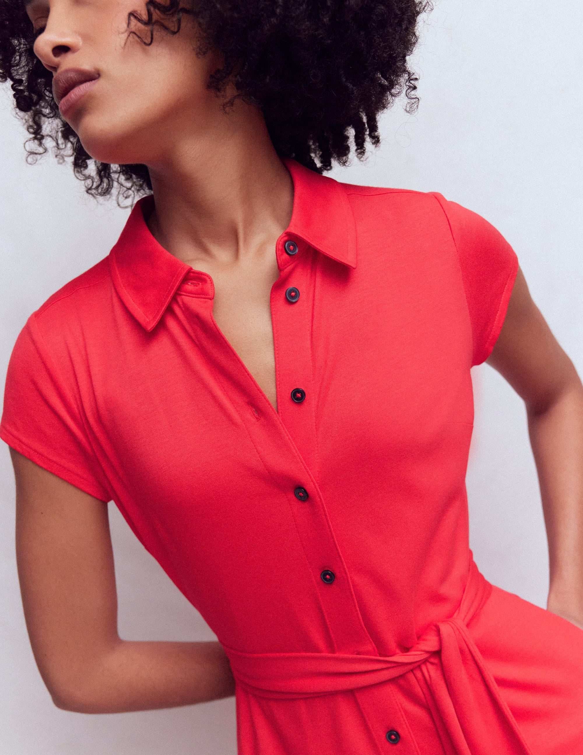 Marcia Jersey Shirt Dress-Poppy Red - Image 2
