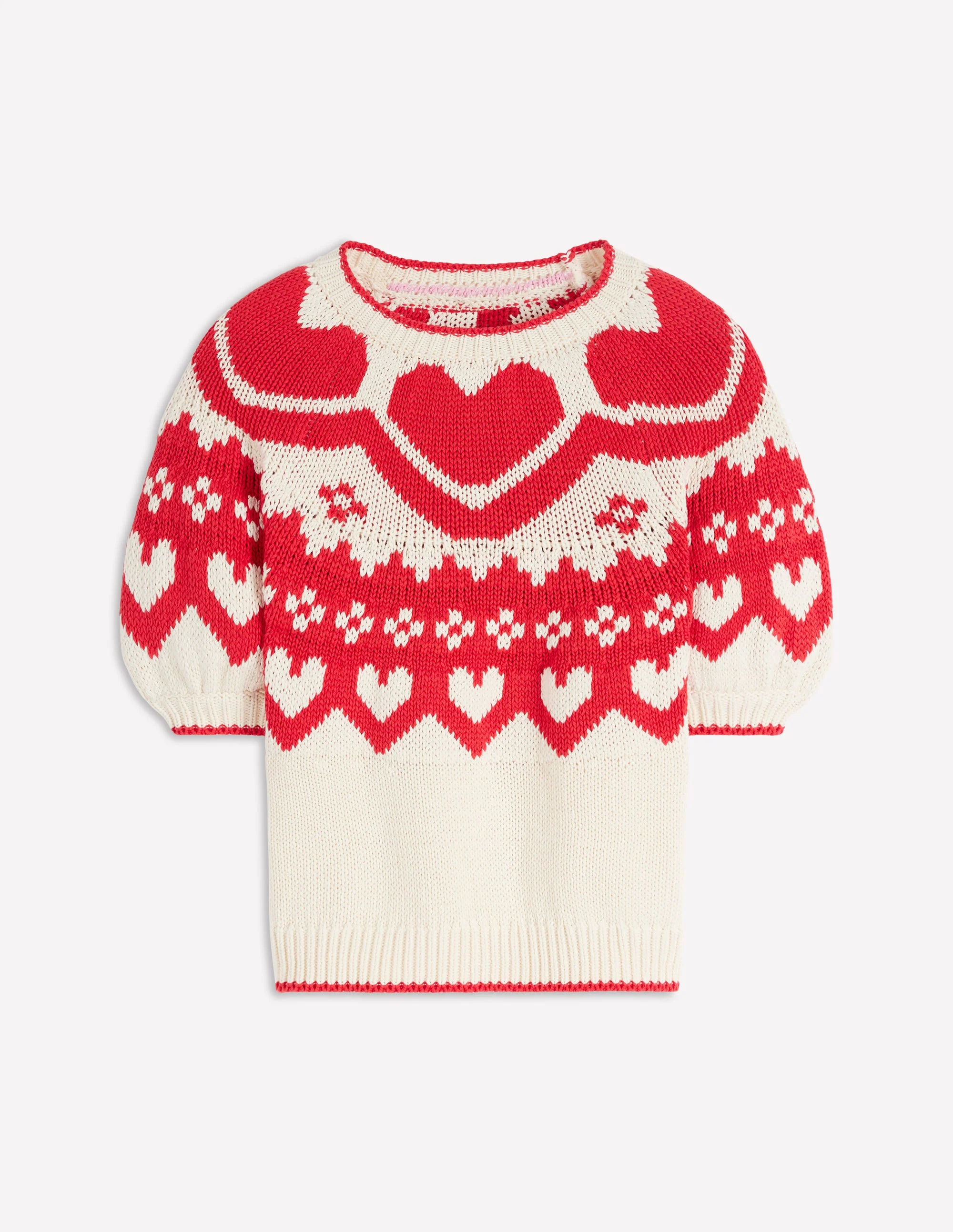 Margot Puff Sleeve T-Shirt-Warm Ivory Hearts - Image 7