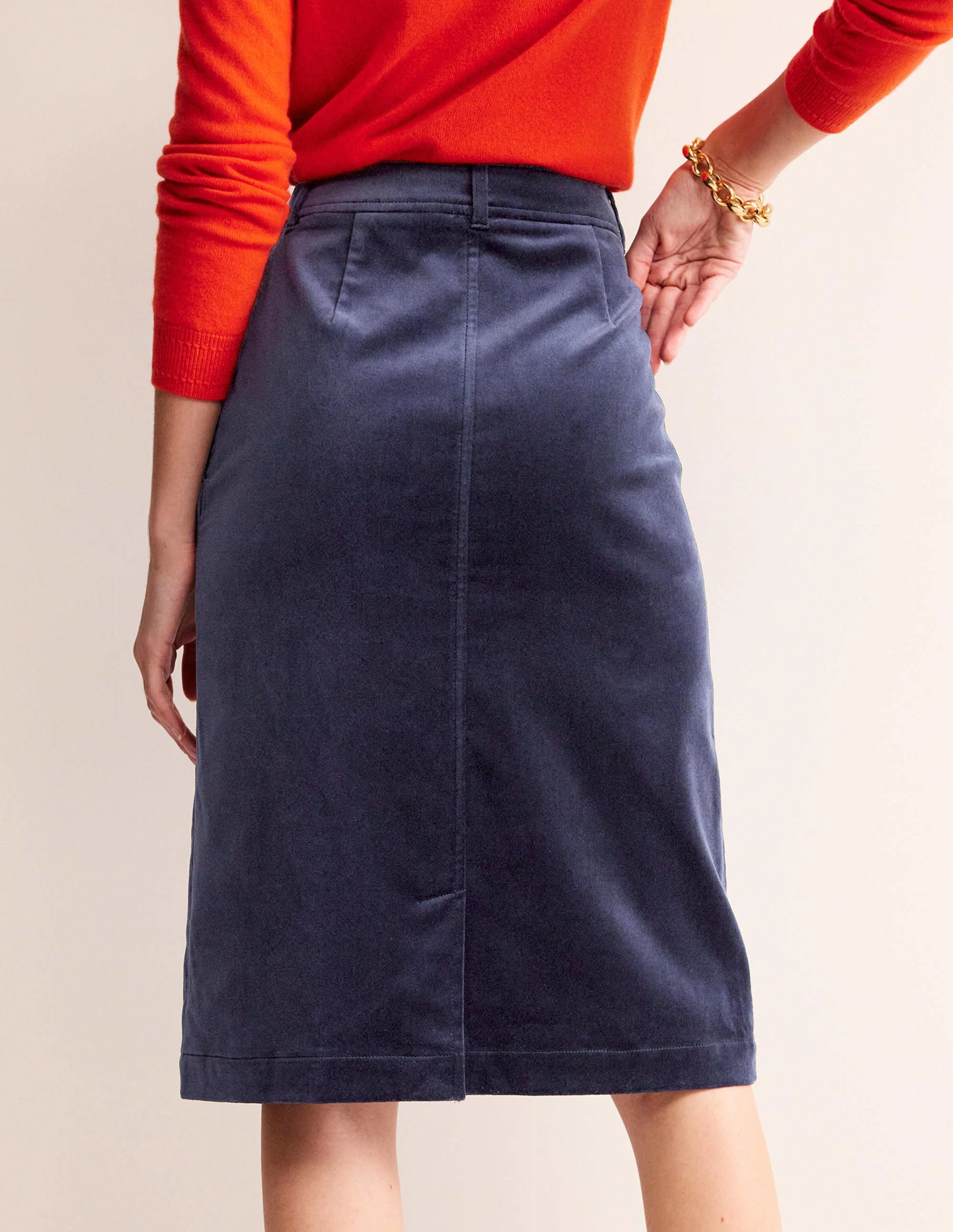 Margot Velvet Midi Skirt-Navy - Image 3