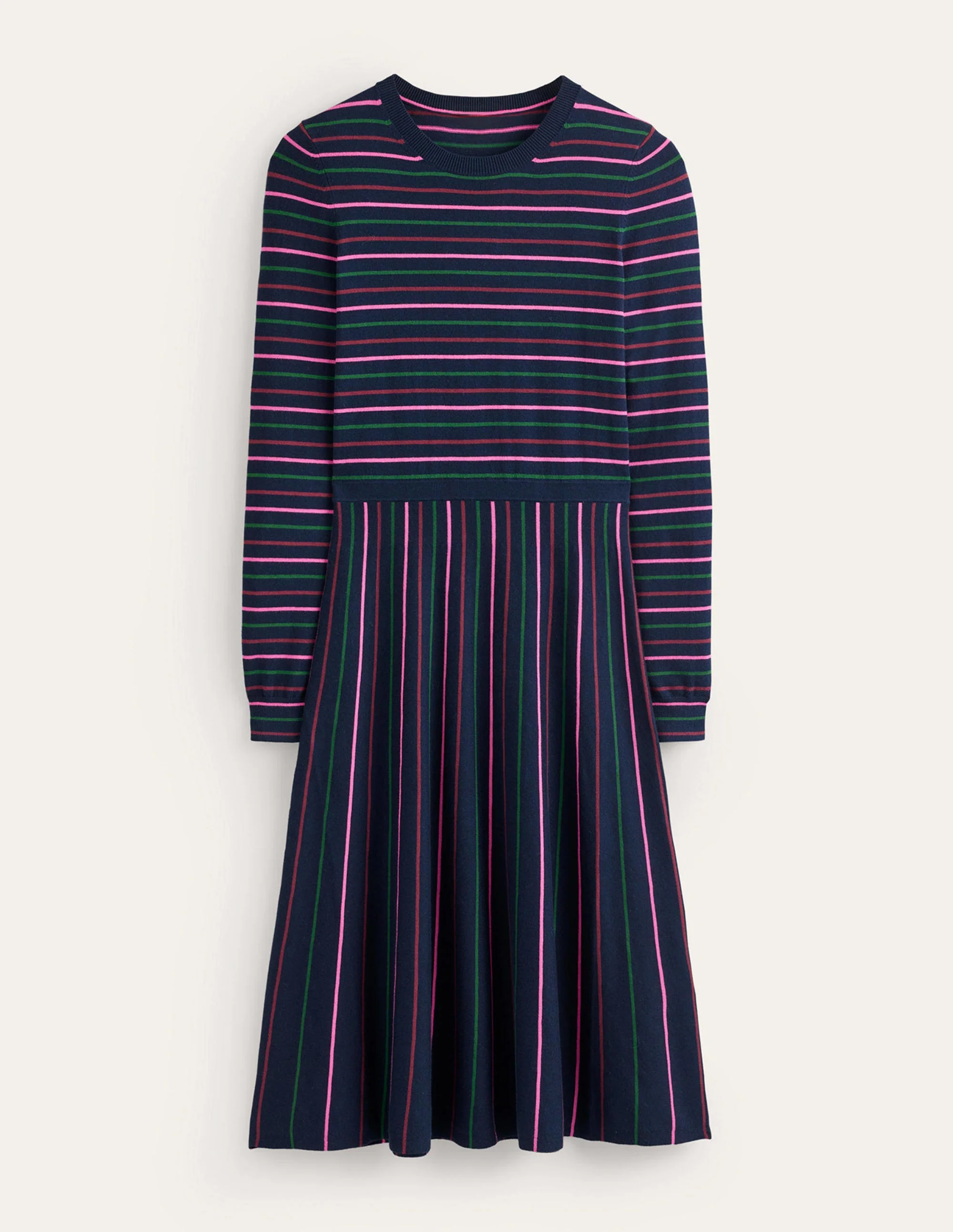 Maria Knitted Midi Dress-Navy and Pink - Image 6