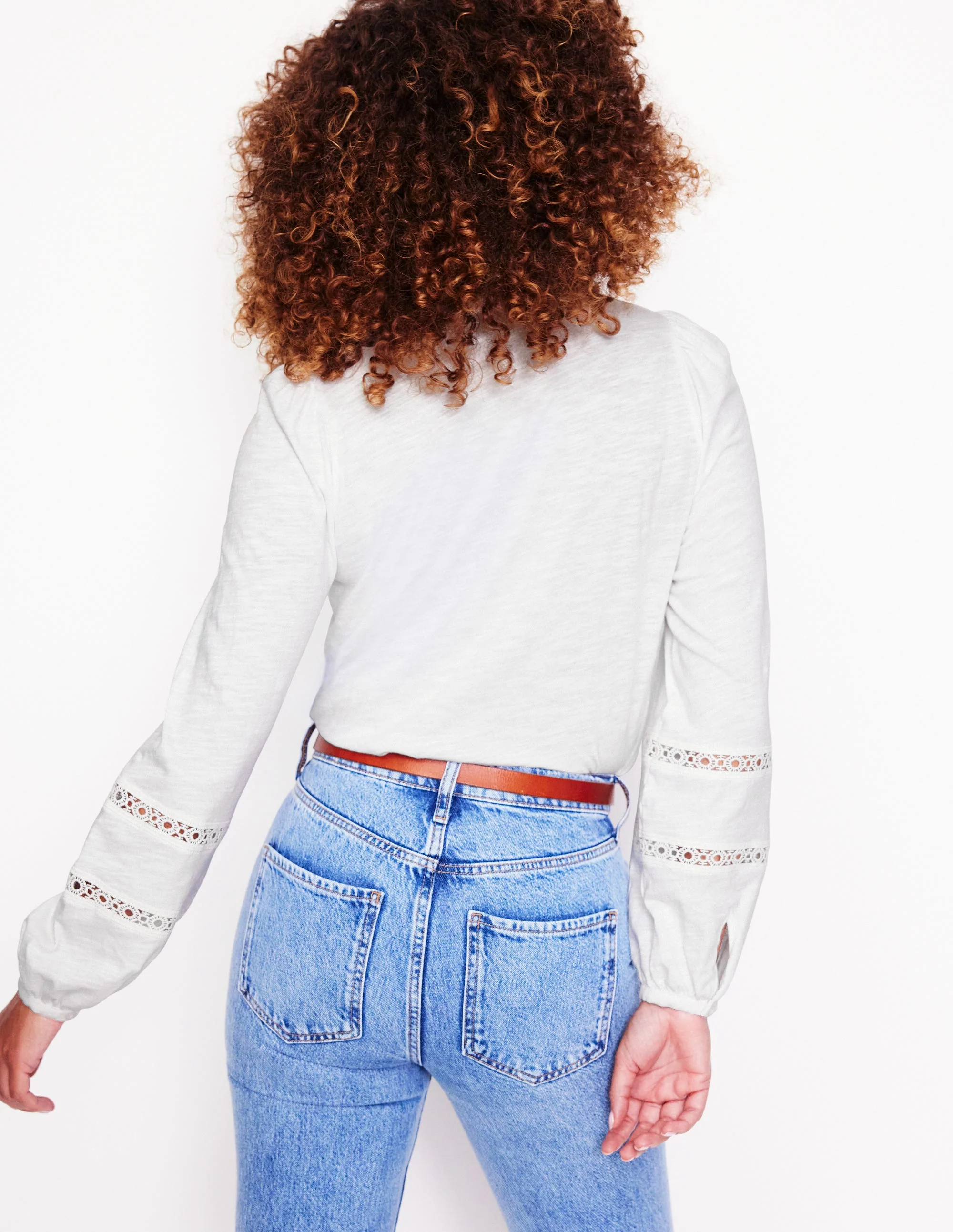 Marina Embroidered Shirt-White, Lace Trim - Image 3