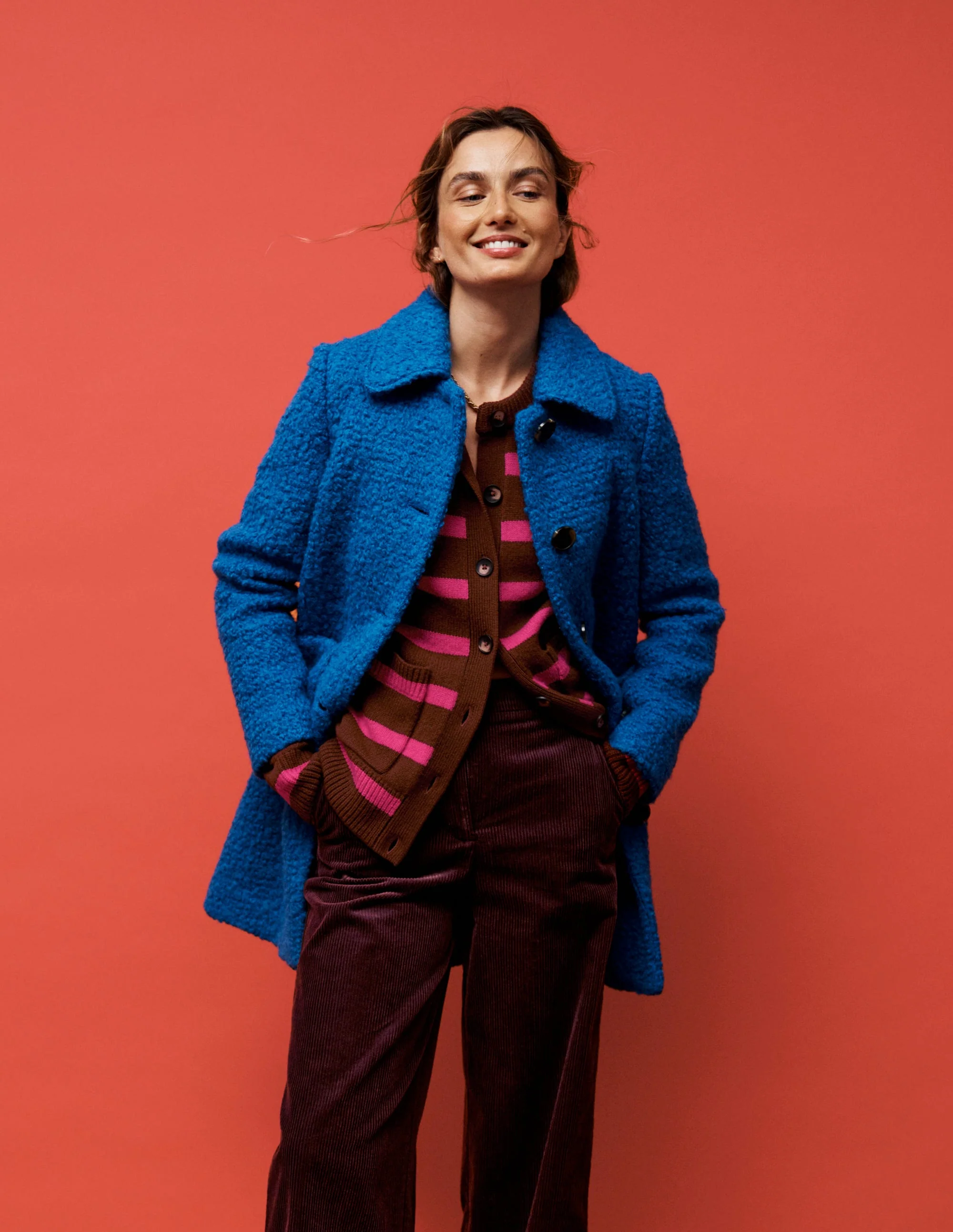 Marion Merino Cardigan-Raw Umber, Brilliant Pink - Image 5