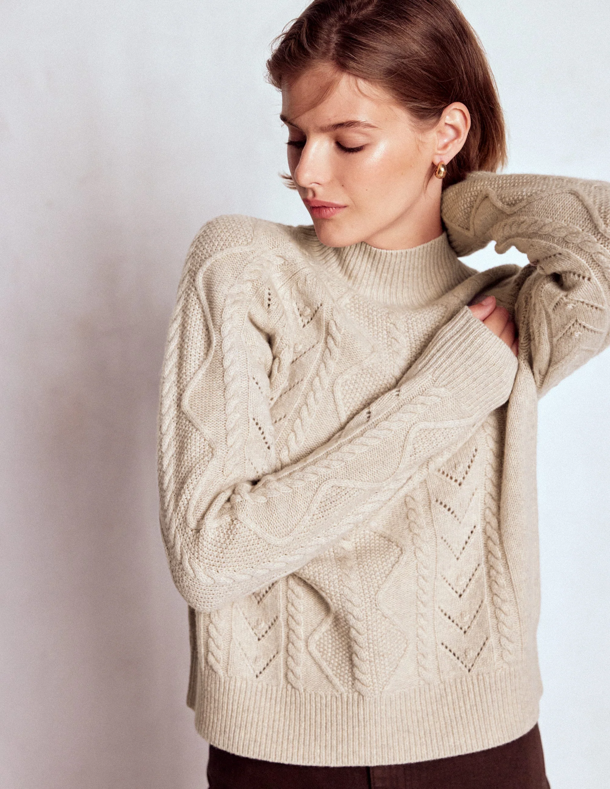 Marion Merino Rib Neck Sweater-Barley Cable - Image 4