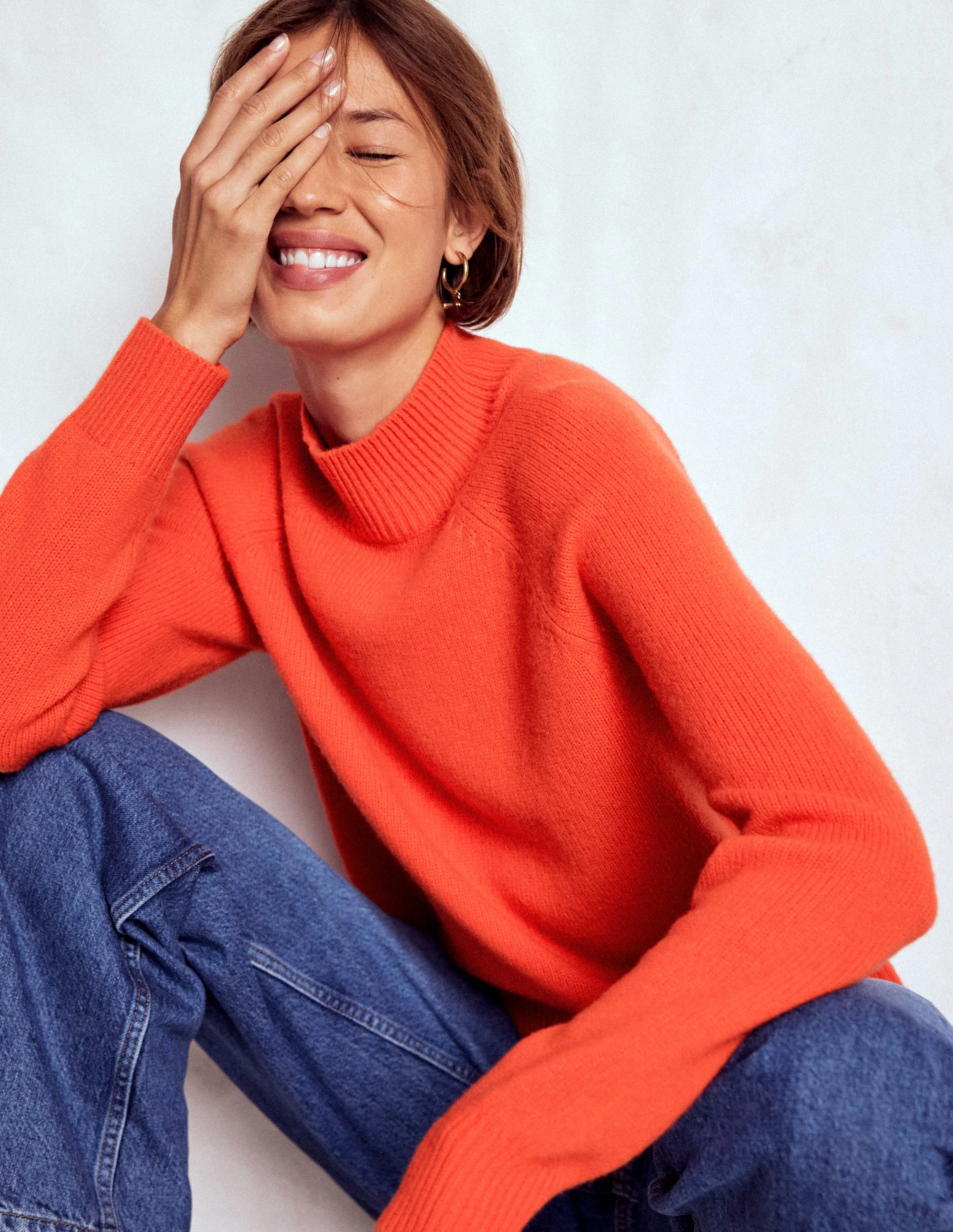 Marion Merino Rib Neck Sweater-Gladioli Orange - Image 6