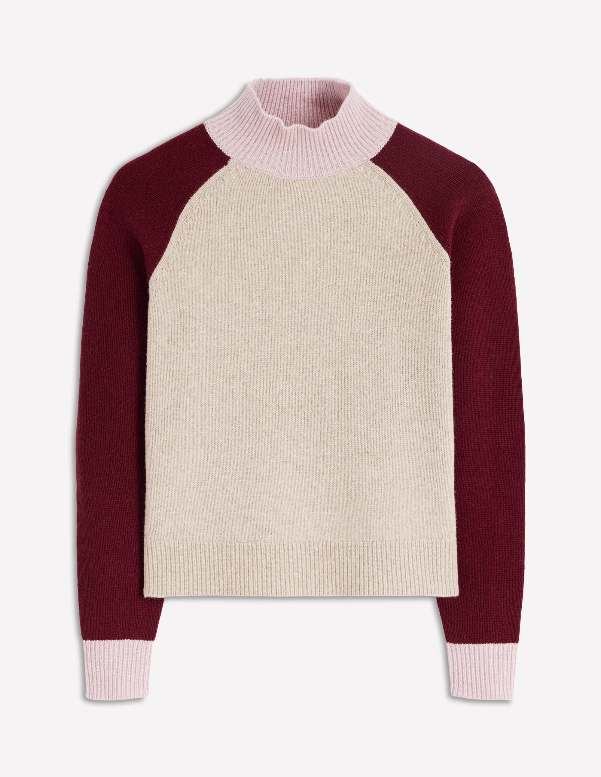 Marion Merino Rib Neck Sweater-Linen, Pinotage Colour Block - Image 5