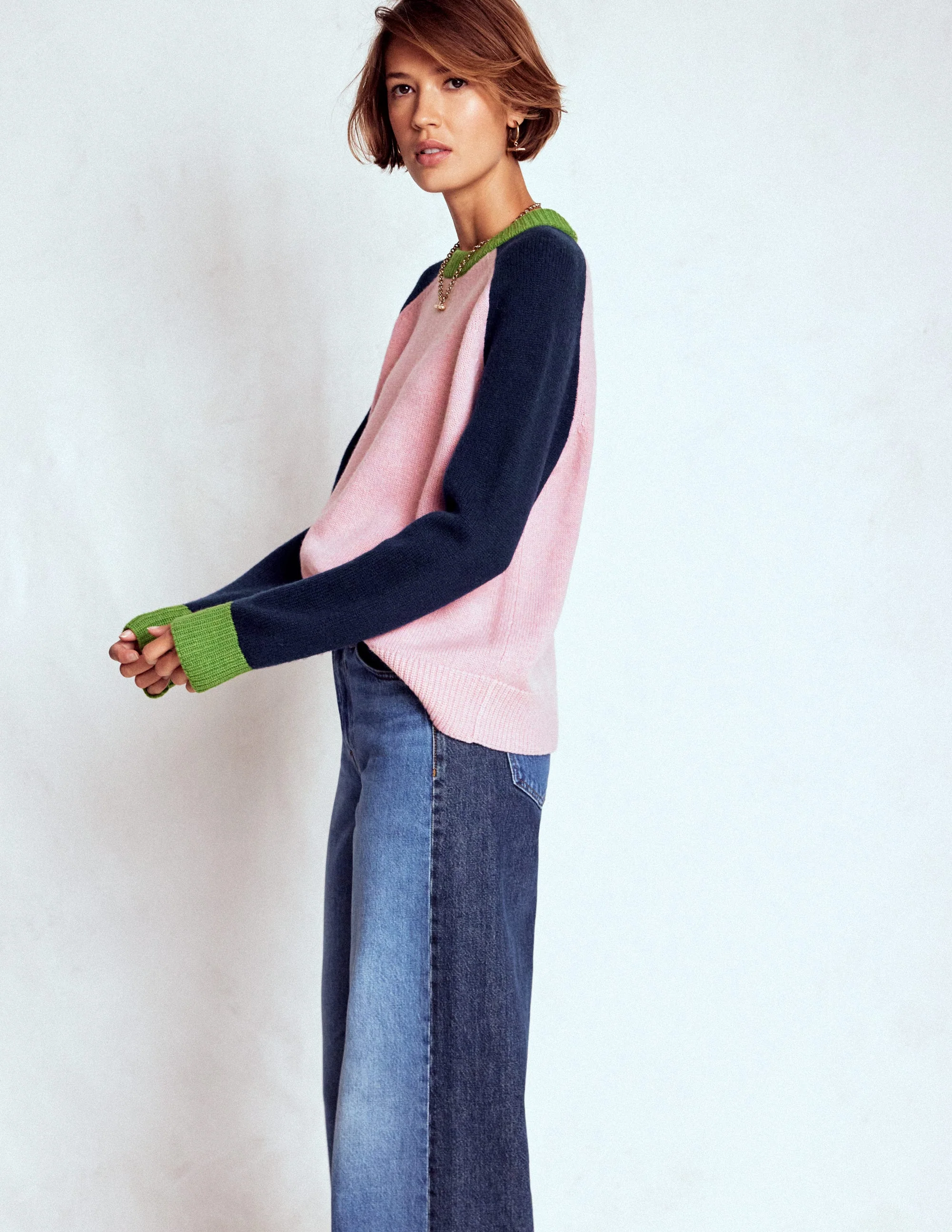 Marion Merino Sweater-French Pink, Navy Colour Block - Image 4