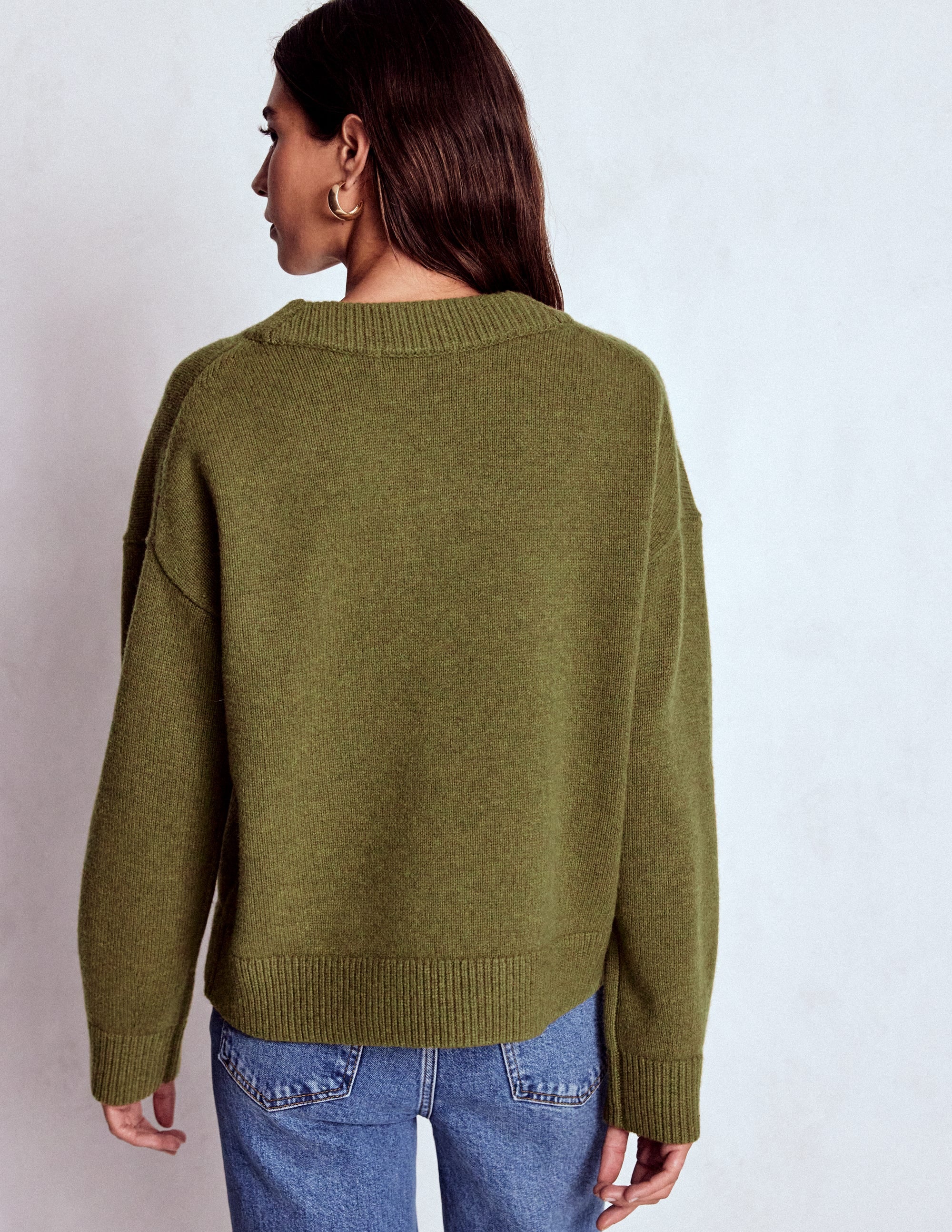 Marion Merino V-neck Sweater-Promenade Green Melange - Image 3