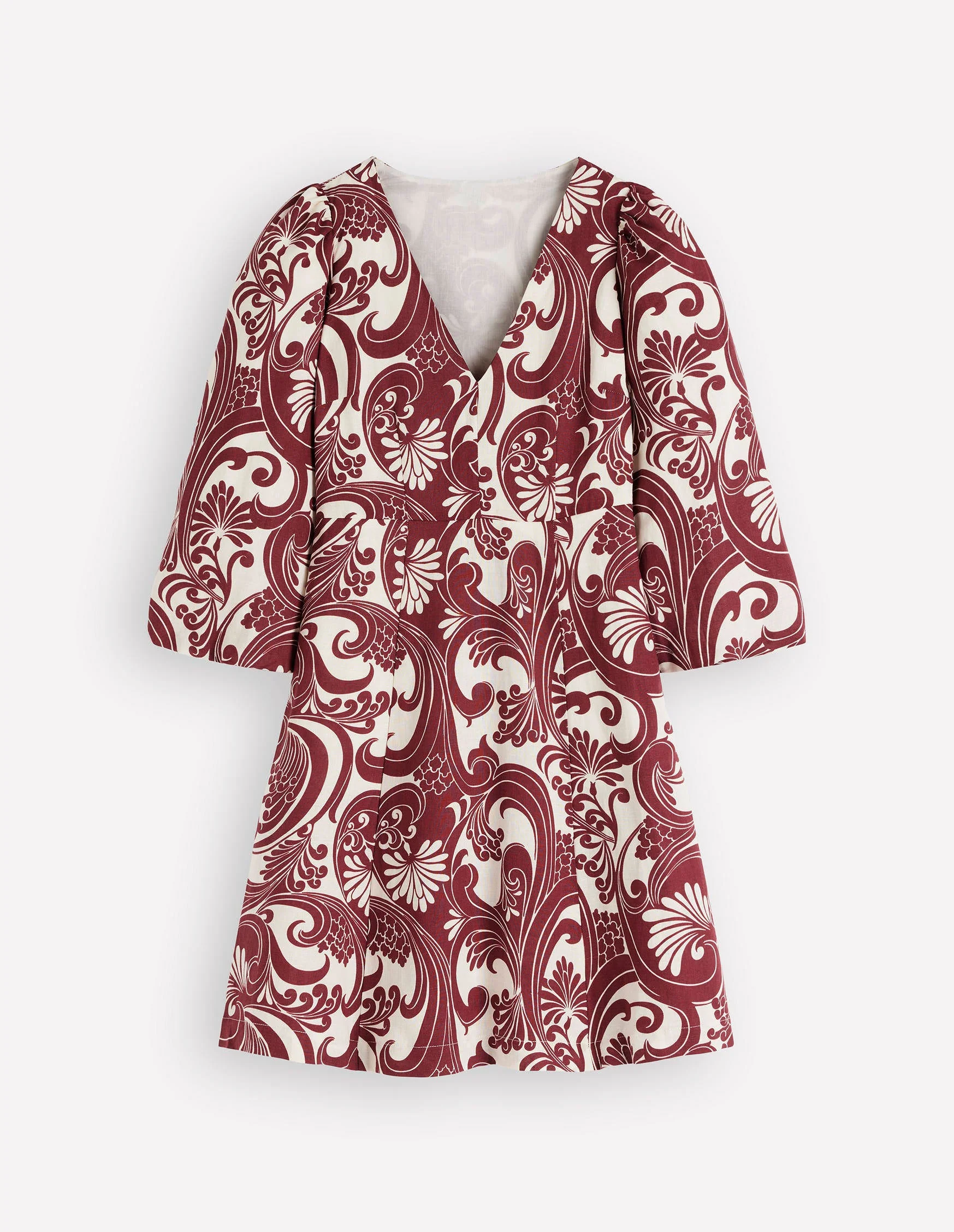 Marla Linen Blend Short Dress-Brown Foliage Whirl - Image 8