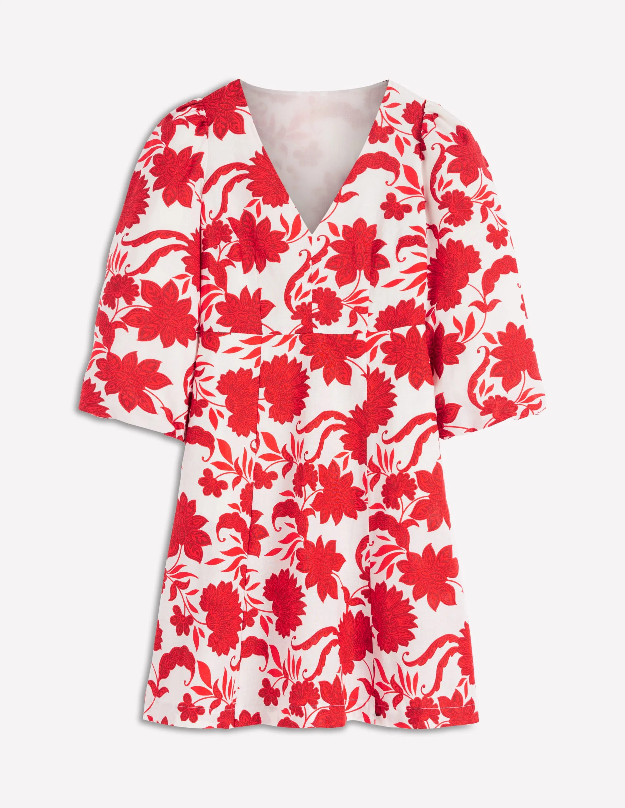 Marla Linen Blend Short Dress-Red Elegant Blossom - Image 7