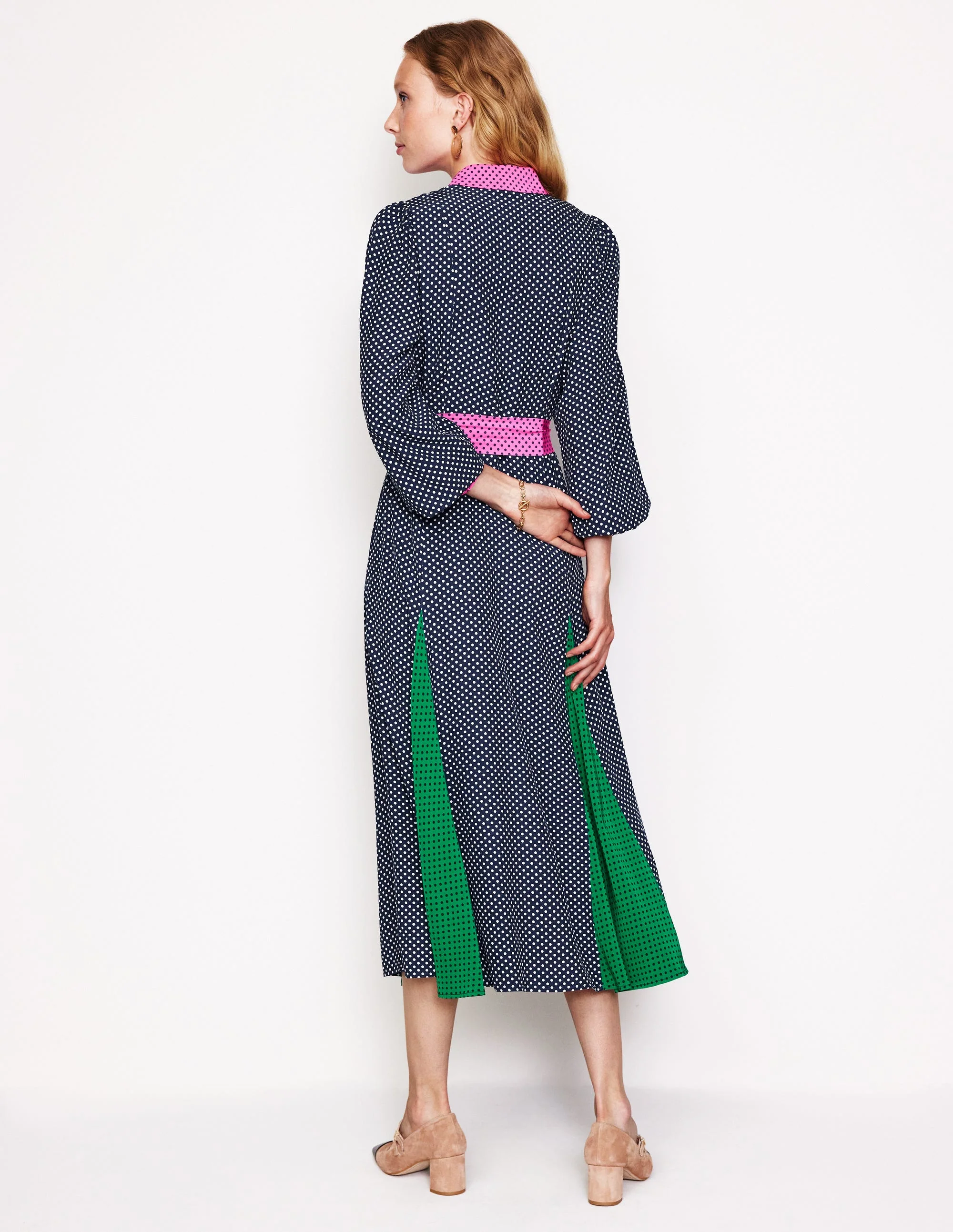 Martha Godet Maxi Shirt Dress-French Navy Spots - Image 3