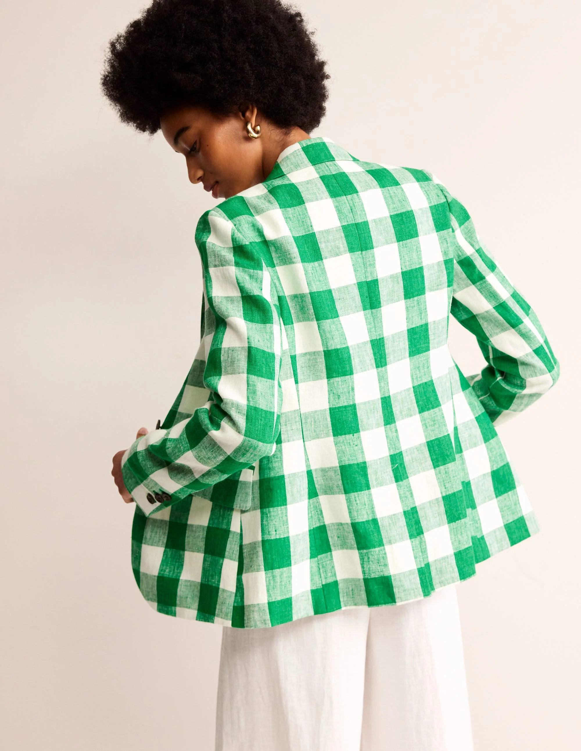 Marylebone Linen Blazer-Green Gingham - Image 3