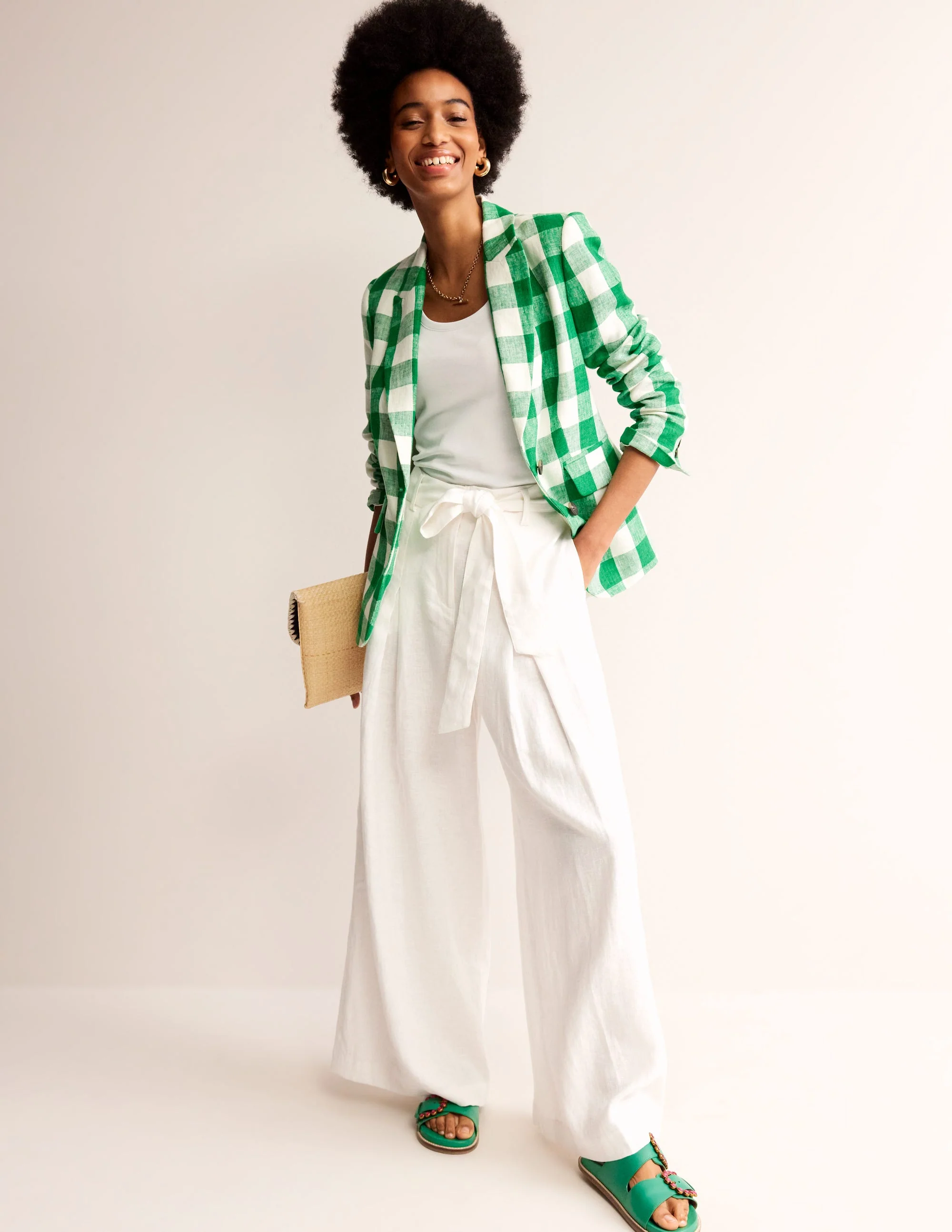 Marylebone Linen Blazer-Green Gingham - Image 4