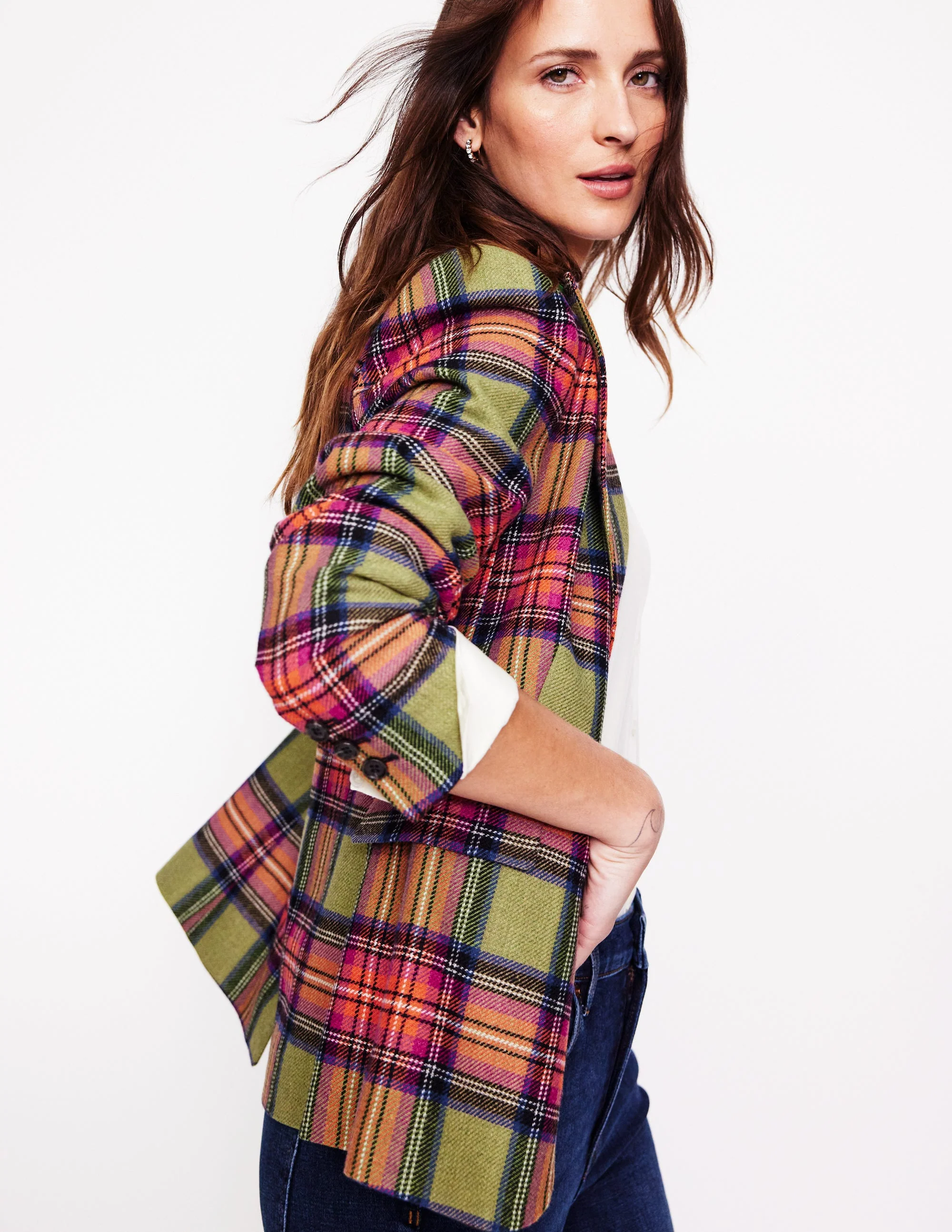 Marylebone Wool-Blend Blazer-Green and Purple Check