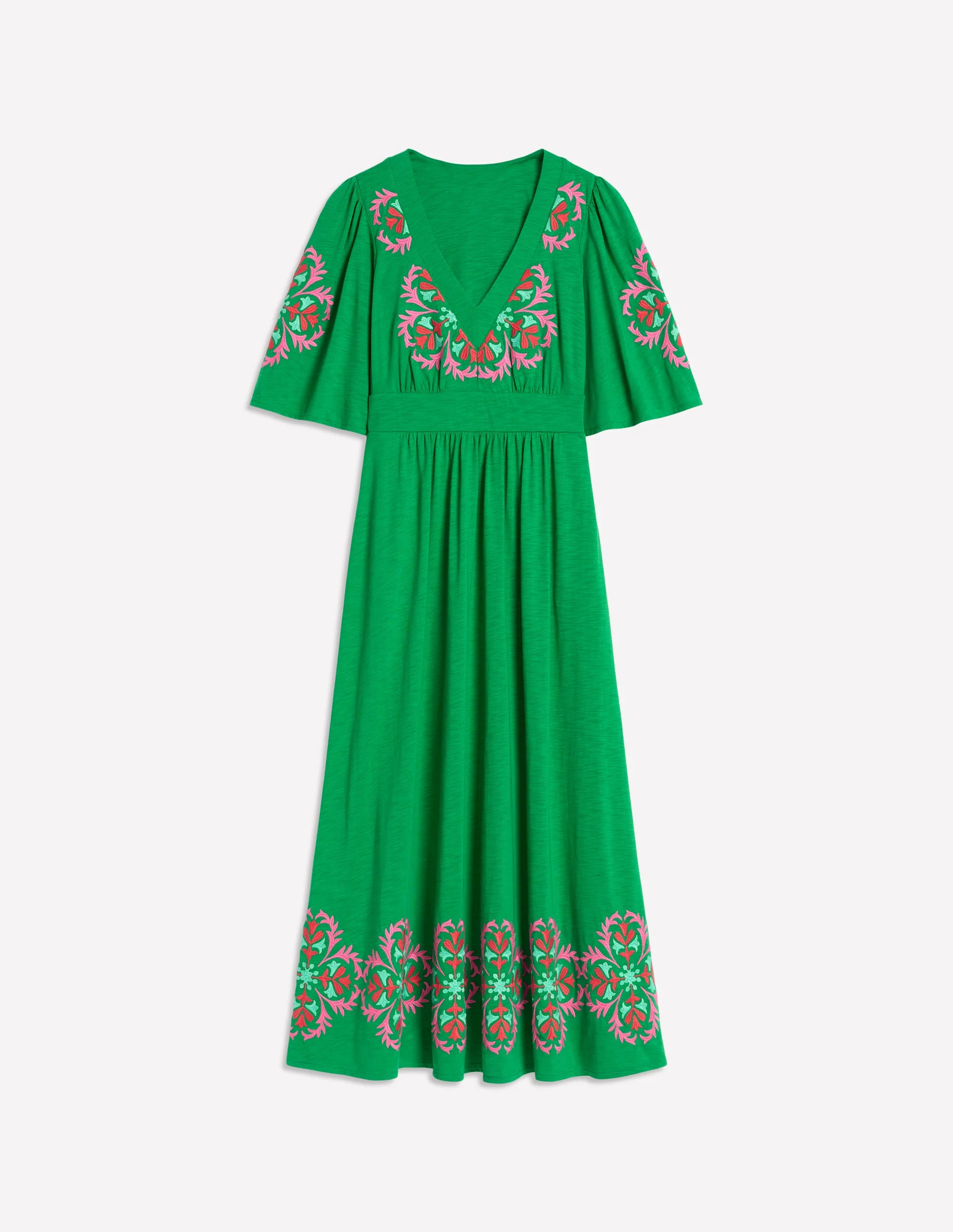 Maya Embroidered Kimono Dress-Rich Emerald, Embroidered - Image 5