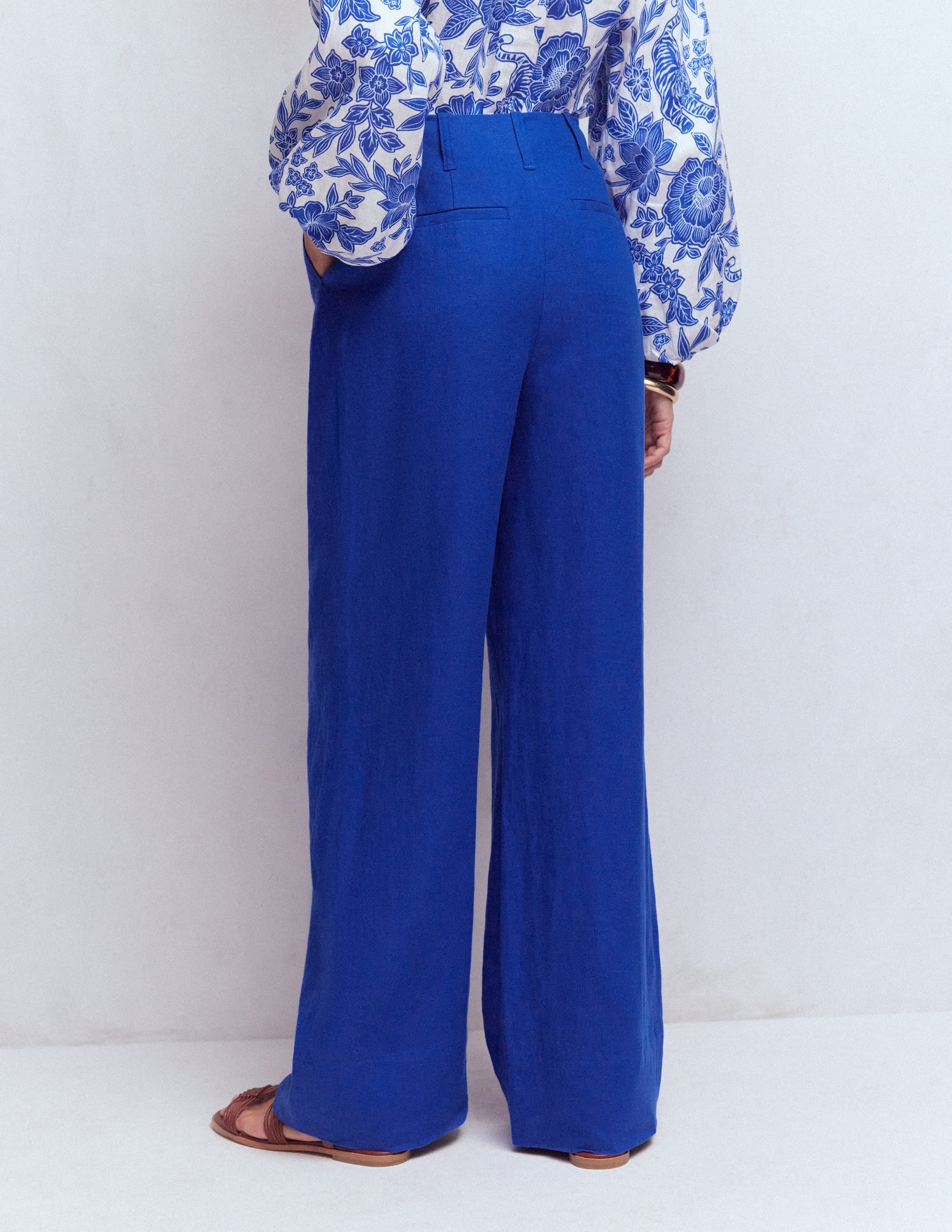 Mayfair Linen Pants-Bright Blue - Image 4