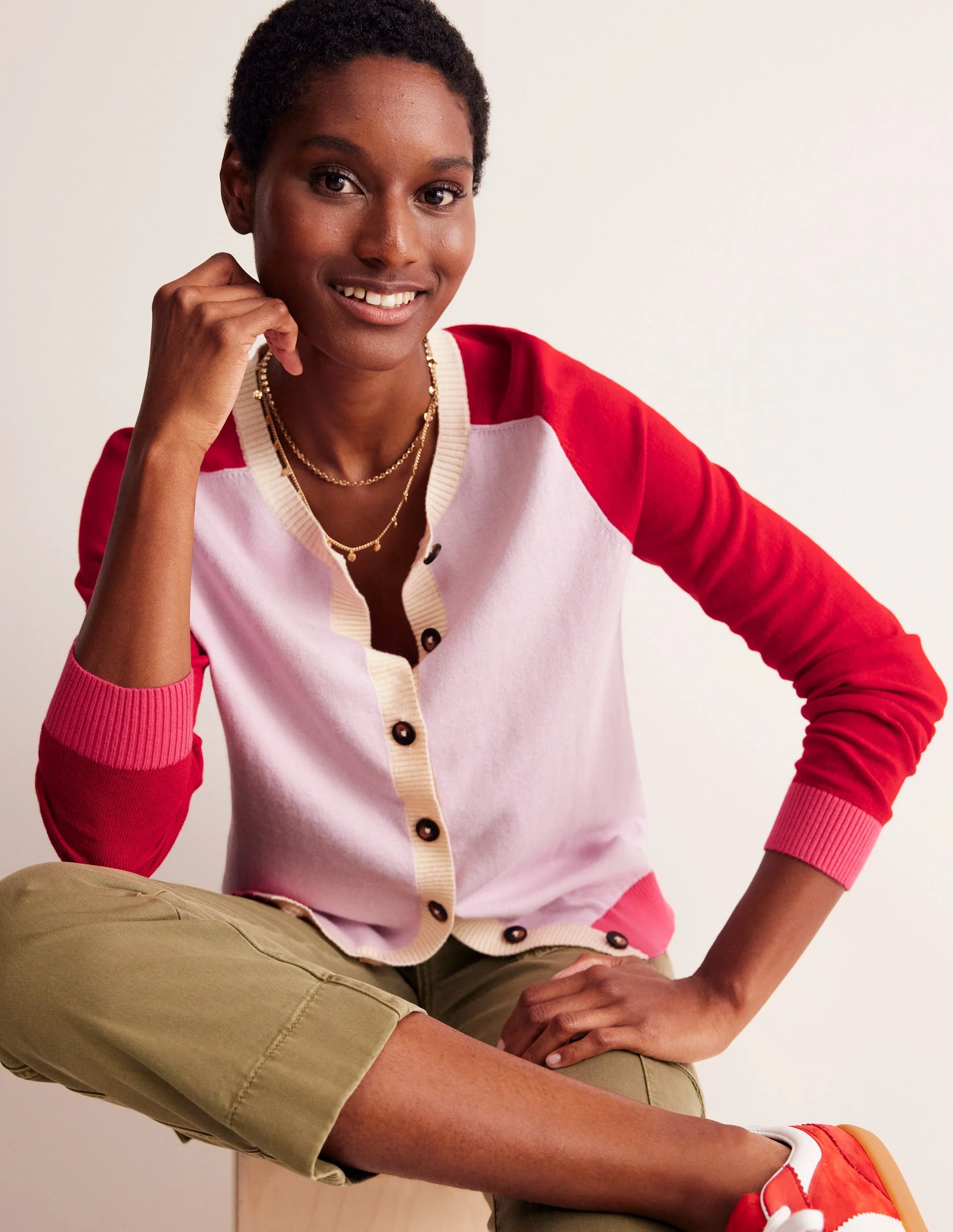 Meg Raglan Sleeve Cardigan-Soft Lavender, Colourblock