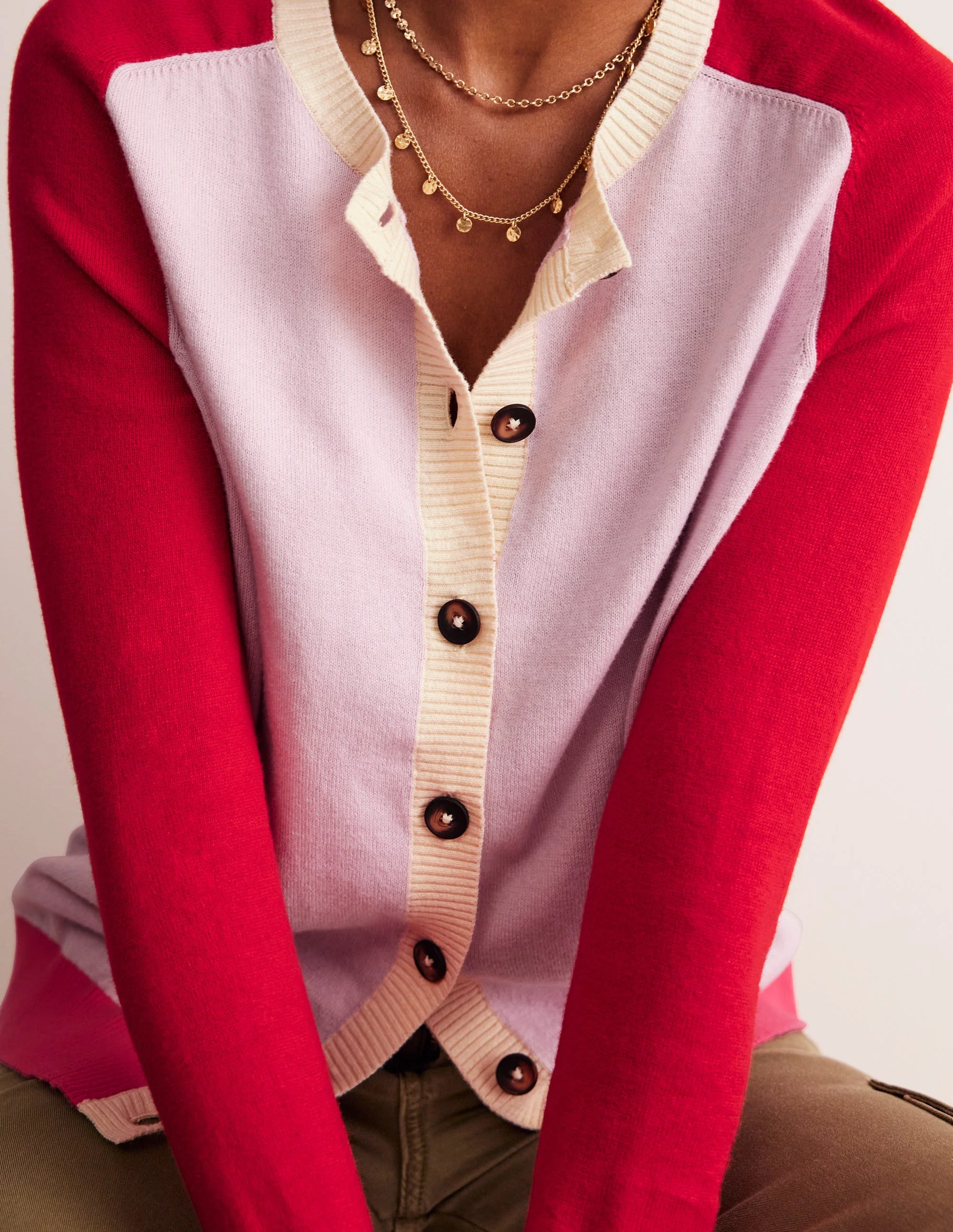 Meg Raglan Sleeve Cardigan-Soft Lavender, Colourblock - Image 2