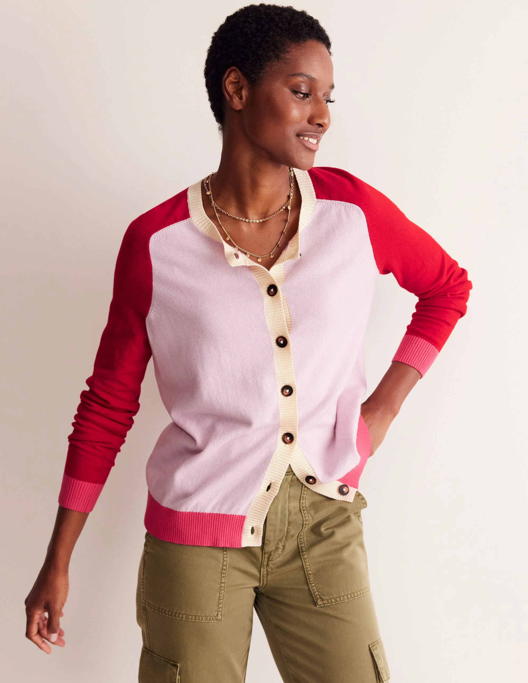 Meg Raglan Sleeve Cardigan-Soft Lavender, Colourblock - Image 4