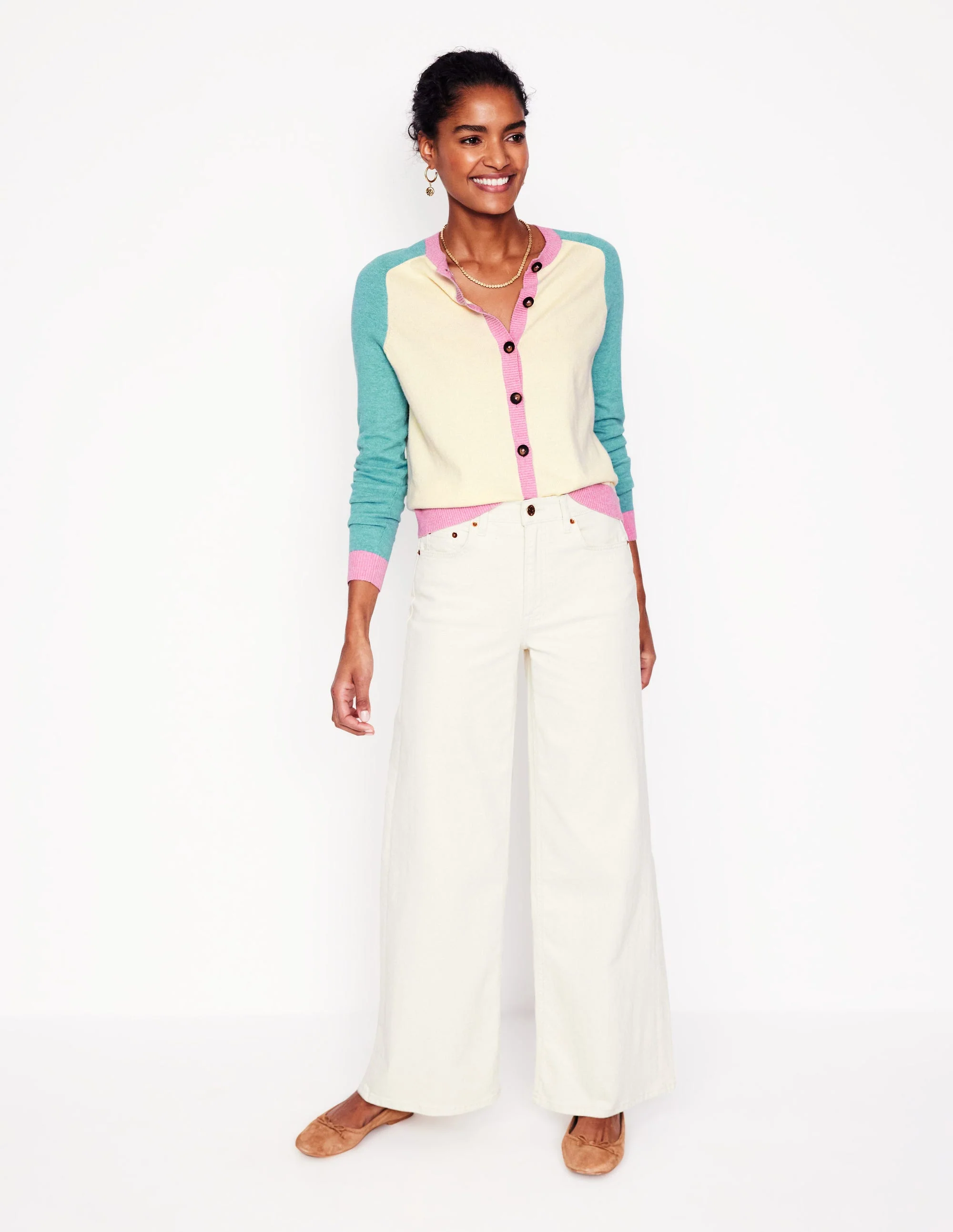 Meg Raglan Sleeve Cardigan-Warm Ivory, Colourblock - Image 4