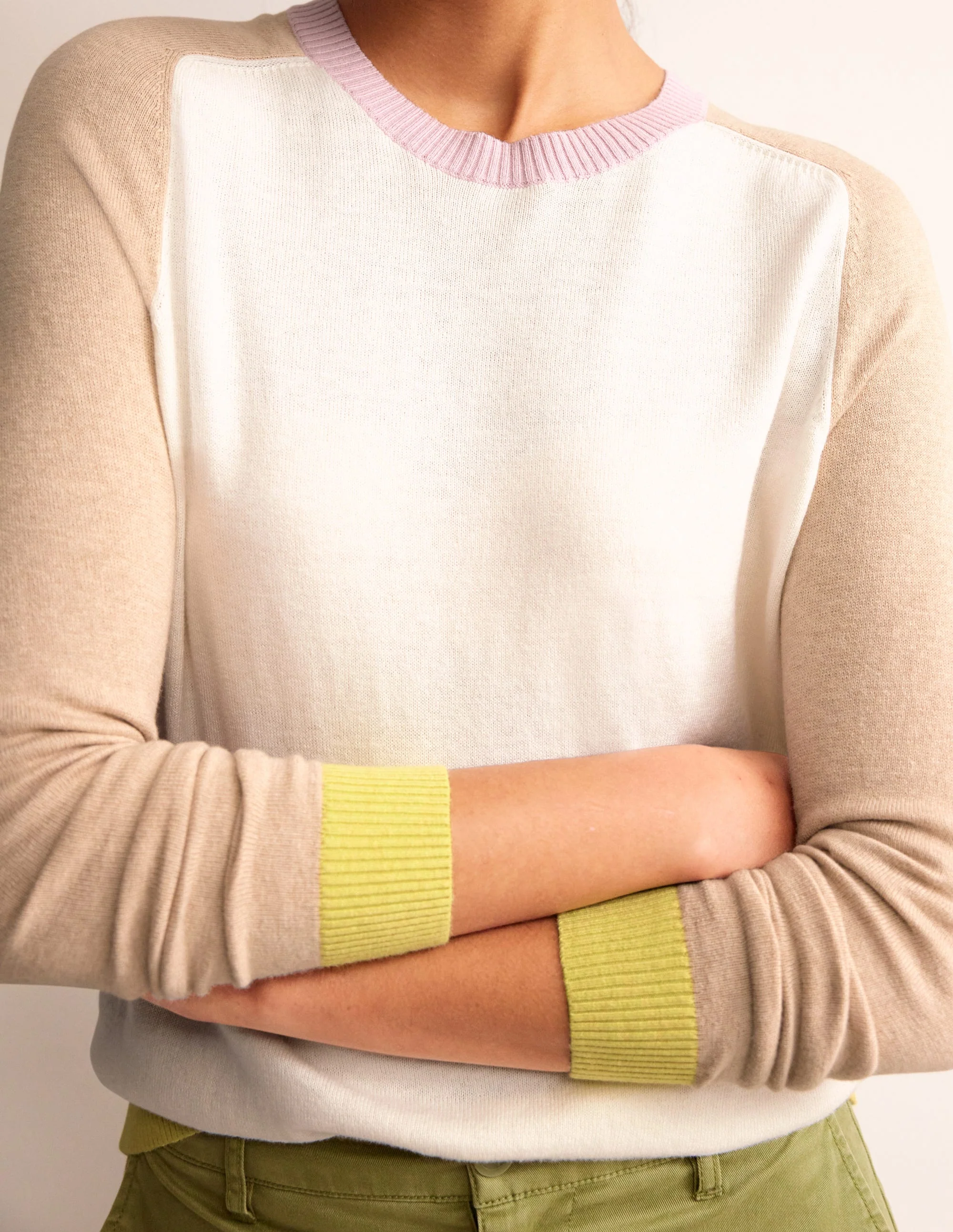Meg Saddle Sleeve Sweater-Ivory, Chinchilla Colourblock - Image 3