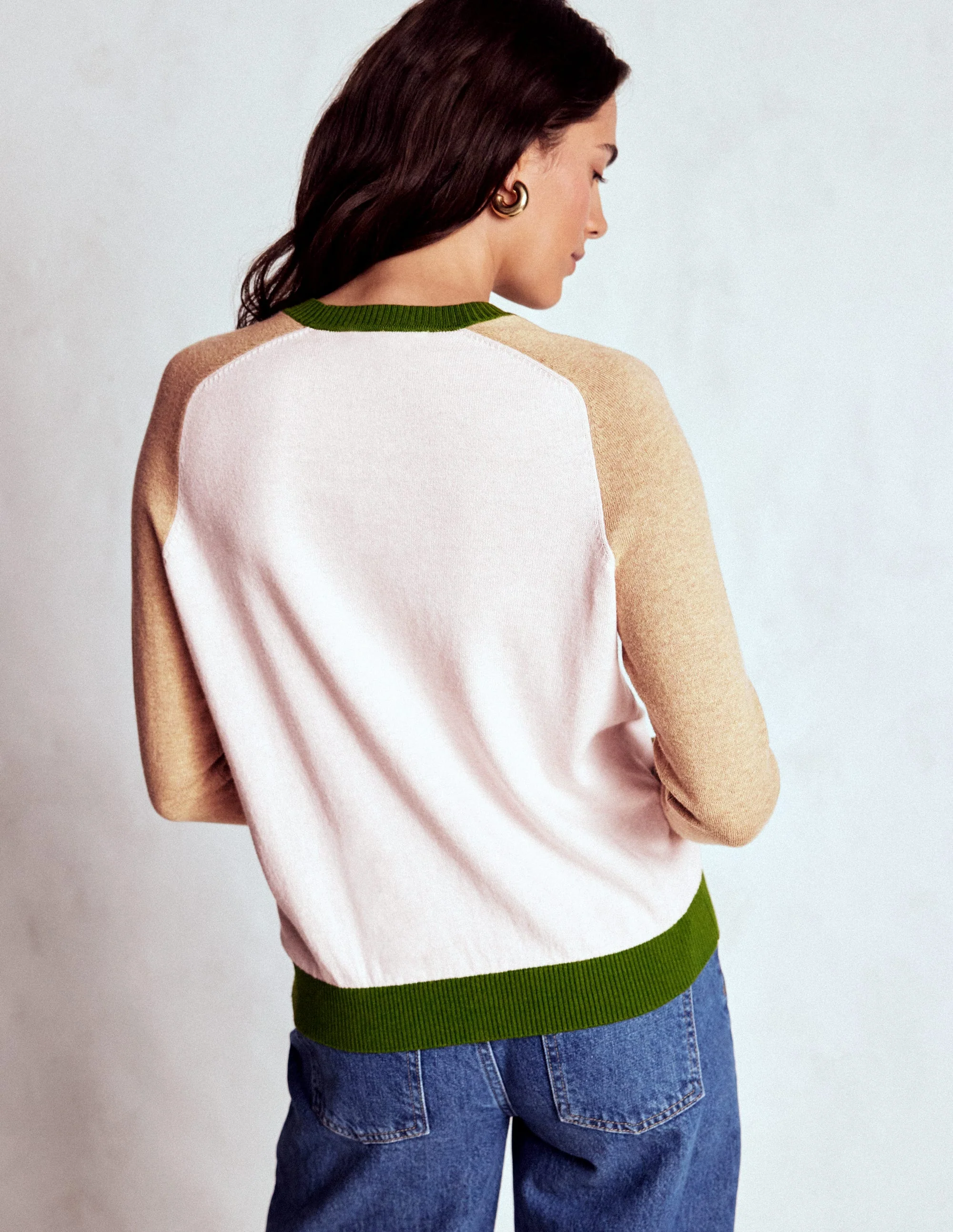 Meg Saddle Sleeve Sweater-Pink, Green Colour Block - Image 3