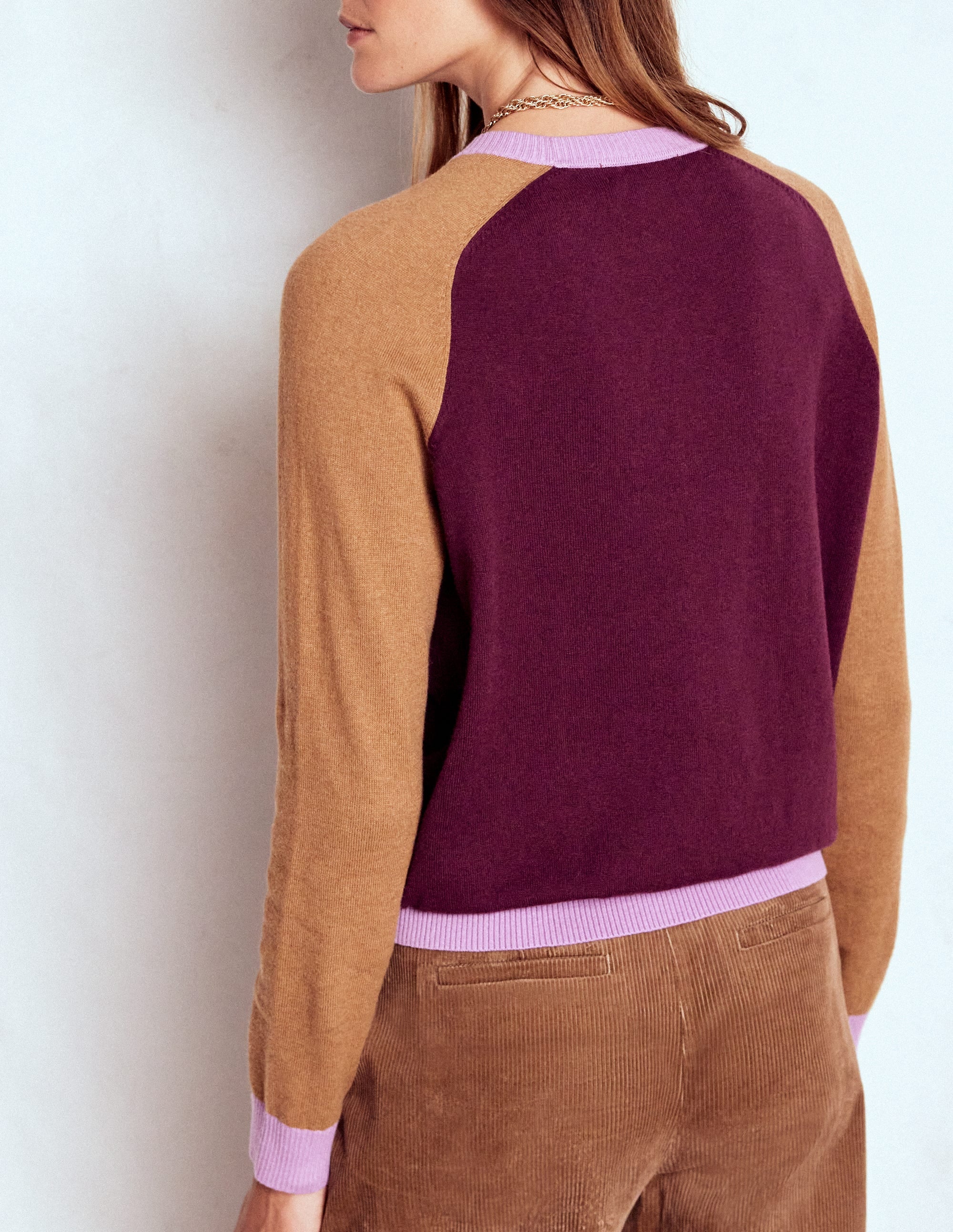 Meg Saddle Sleeve Sweater-Plum Jam, Colour Block - Image 3