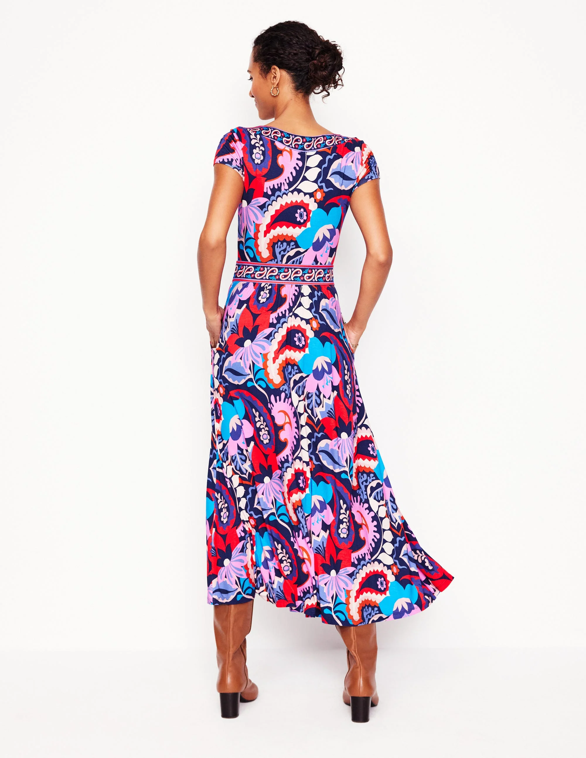 Melanie Jersey Midi Dress-French Navy, Botanical Paisley - Image 3