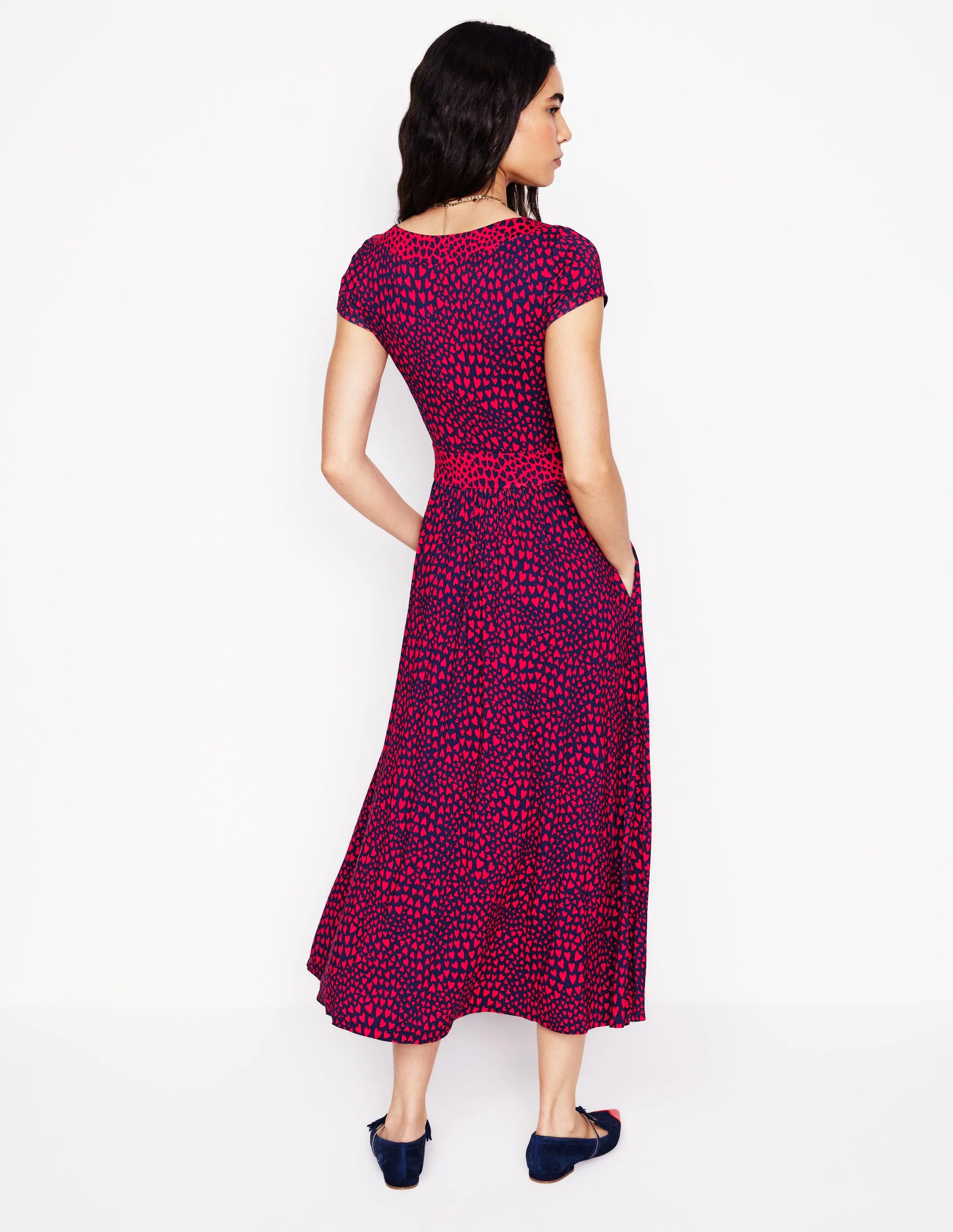 Melanie Jersey Midi Dress-French Navy, Heart Cluster - Image 3