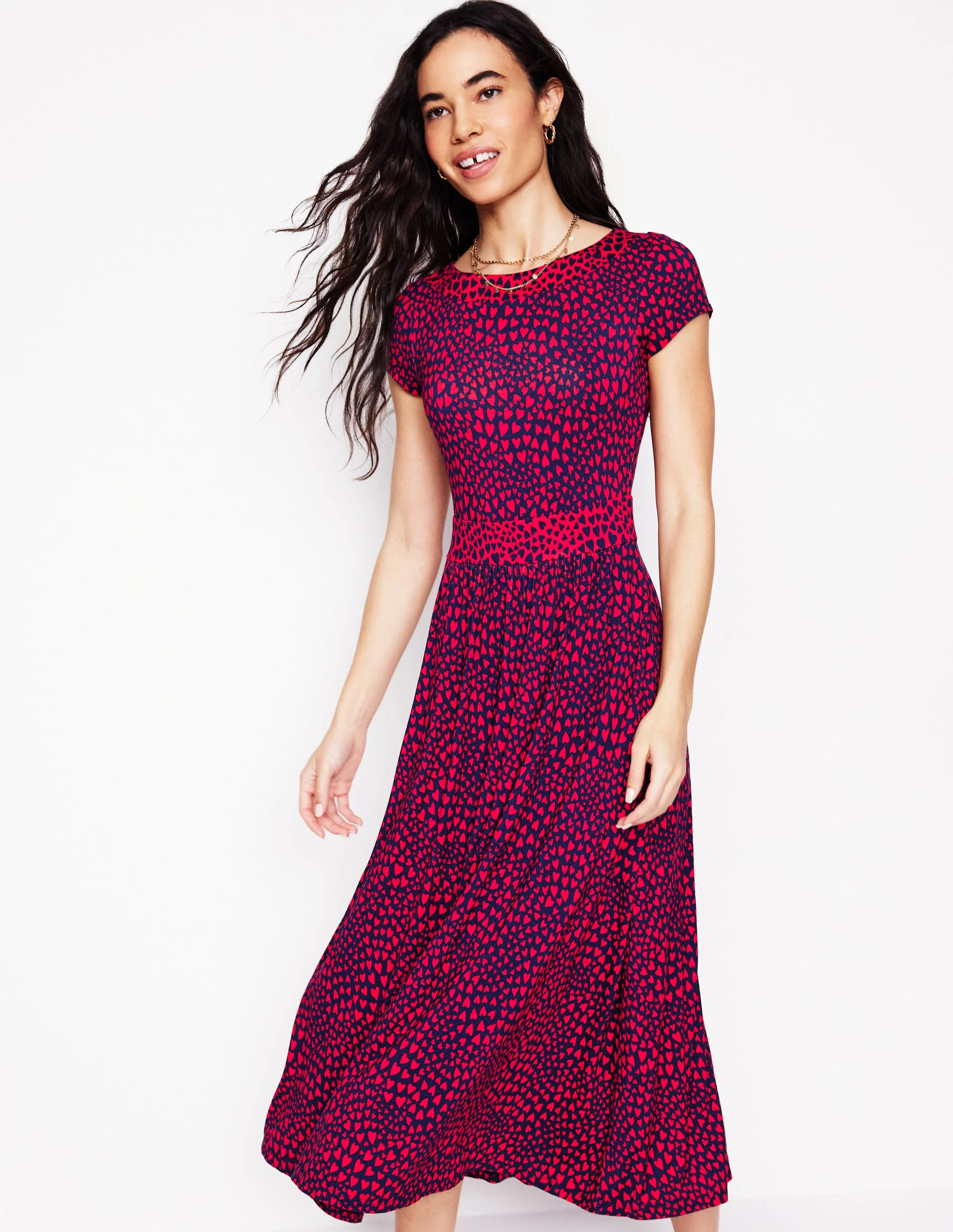 Melanie Jersey Midi Dress-French Navy, Heart Cluster - Image 4