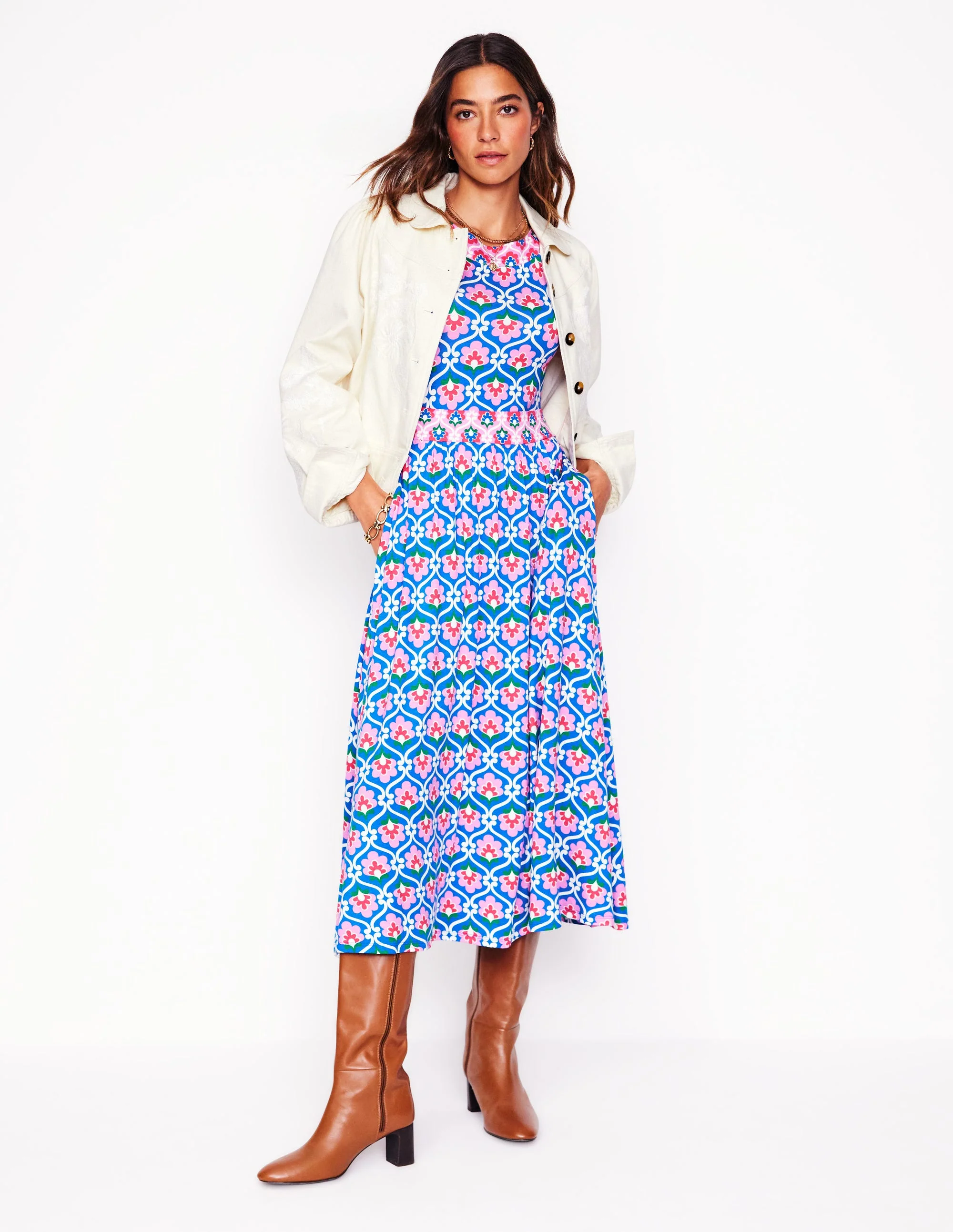 Melanie Jersey Midi Dress-Gallery Blue, Ivy Trellis - Image 5